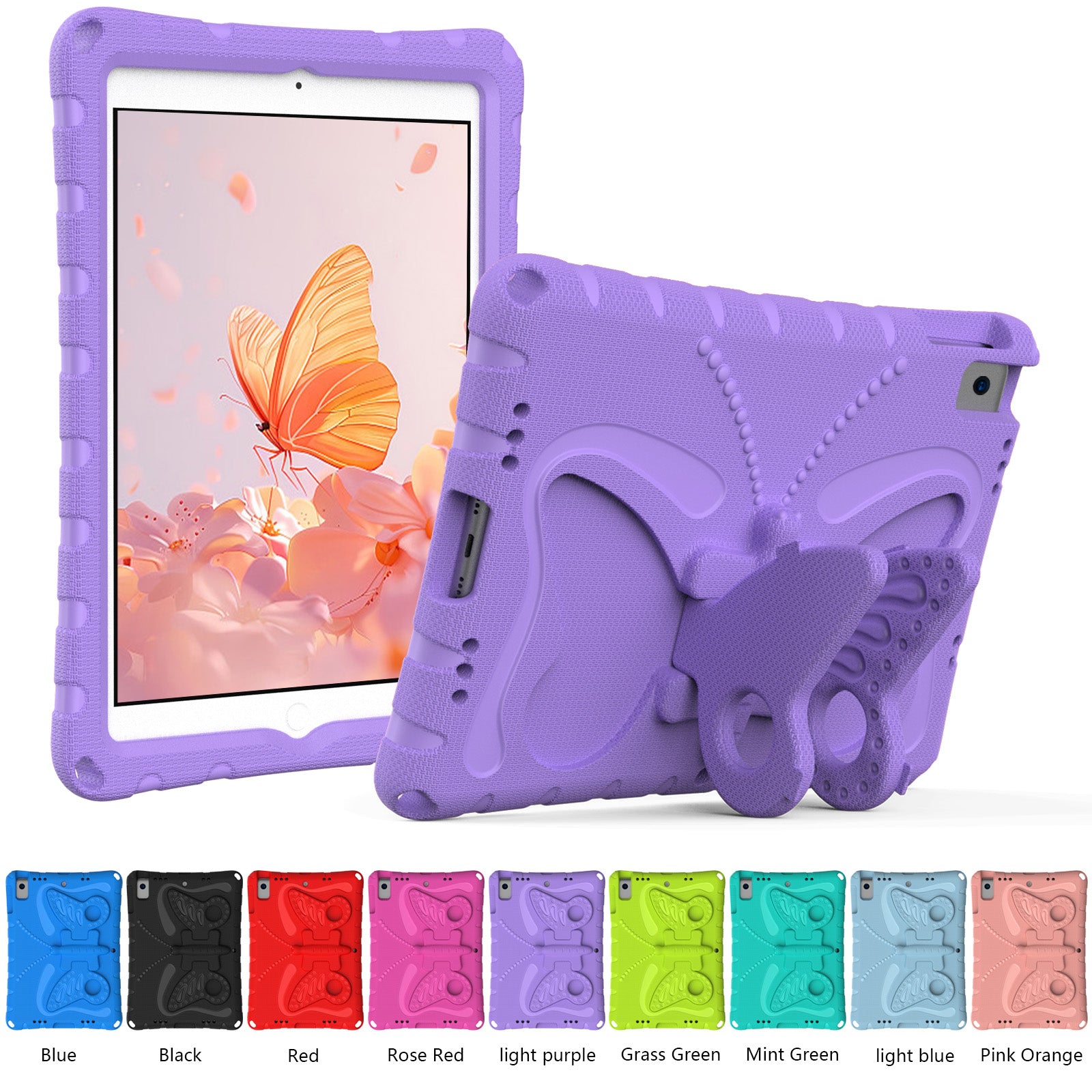 For iPad 10.2 (2021) / (2020) / (2019) / iPad Air 10.5 inch (2019) Case Butterfly Kickstand EVA Tablet Cover with Lanyard - Purple