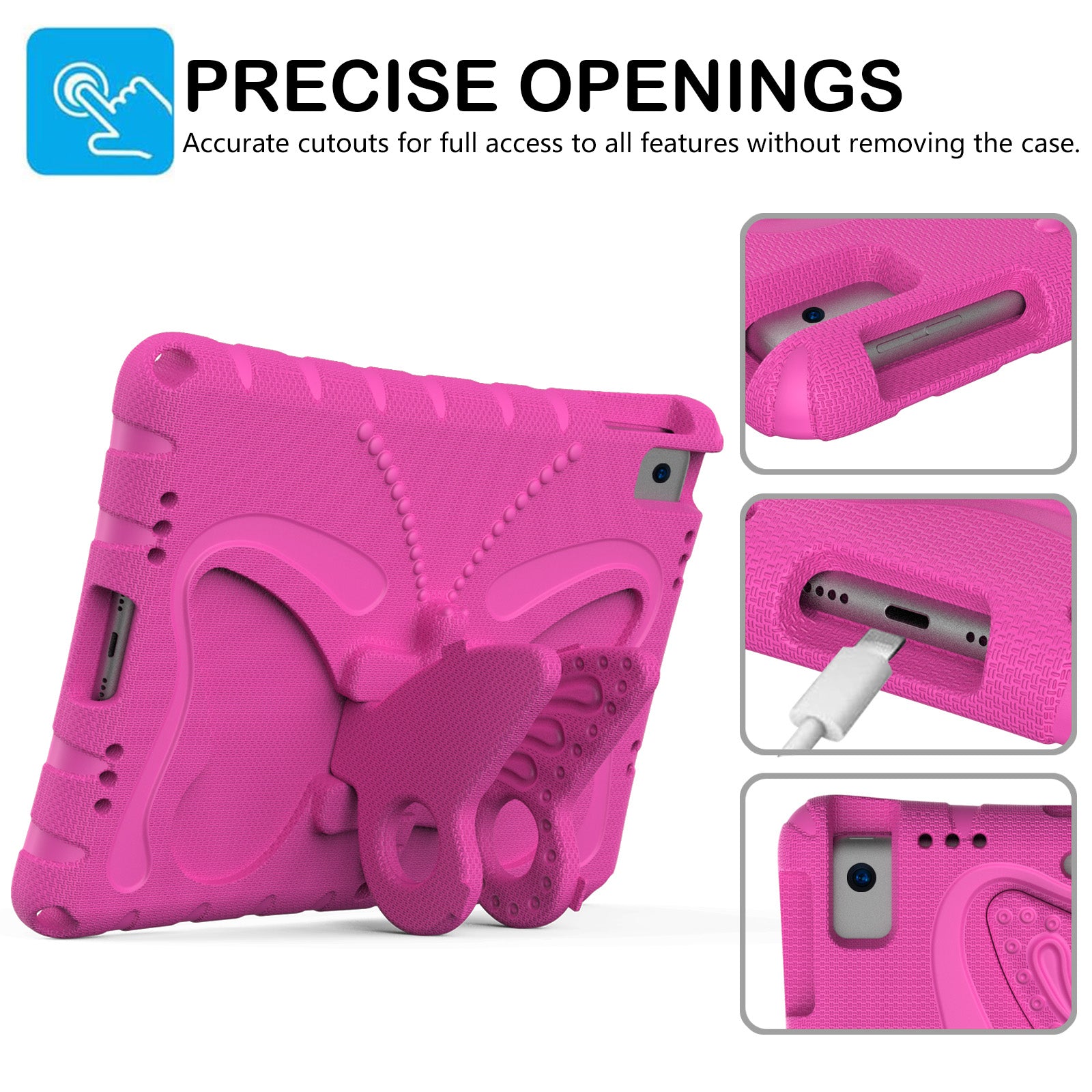 For iPad 10.2 (2021) / (2020) / (2019) / iPad Air 10.5 inch (2019) Case Butterfly Kickstand EVA Tablet Cover with Lanyard - Rose