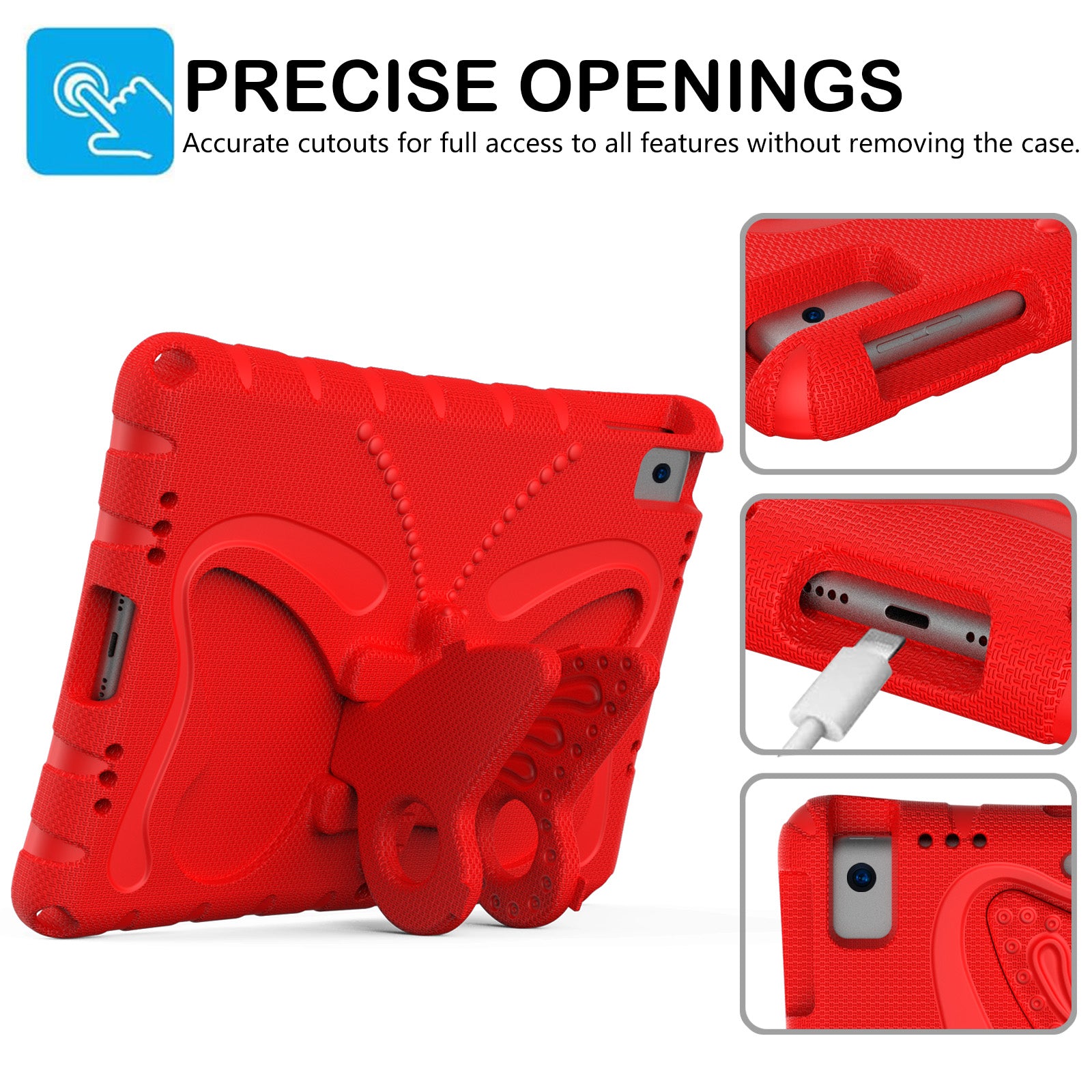 For iPad 10.2 (2021) / (2020) / (2019) / iPad Air 10.5 inch (2019) Case Butterfly Kickstand EVA Tablet Cover with Lanyard - Red