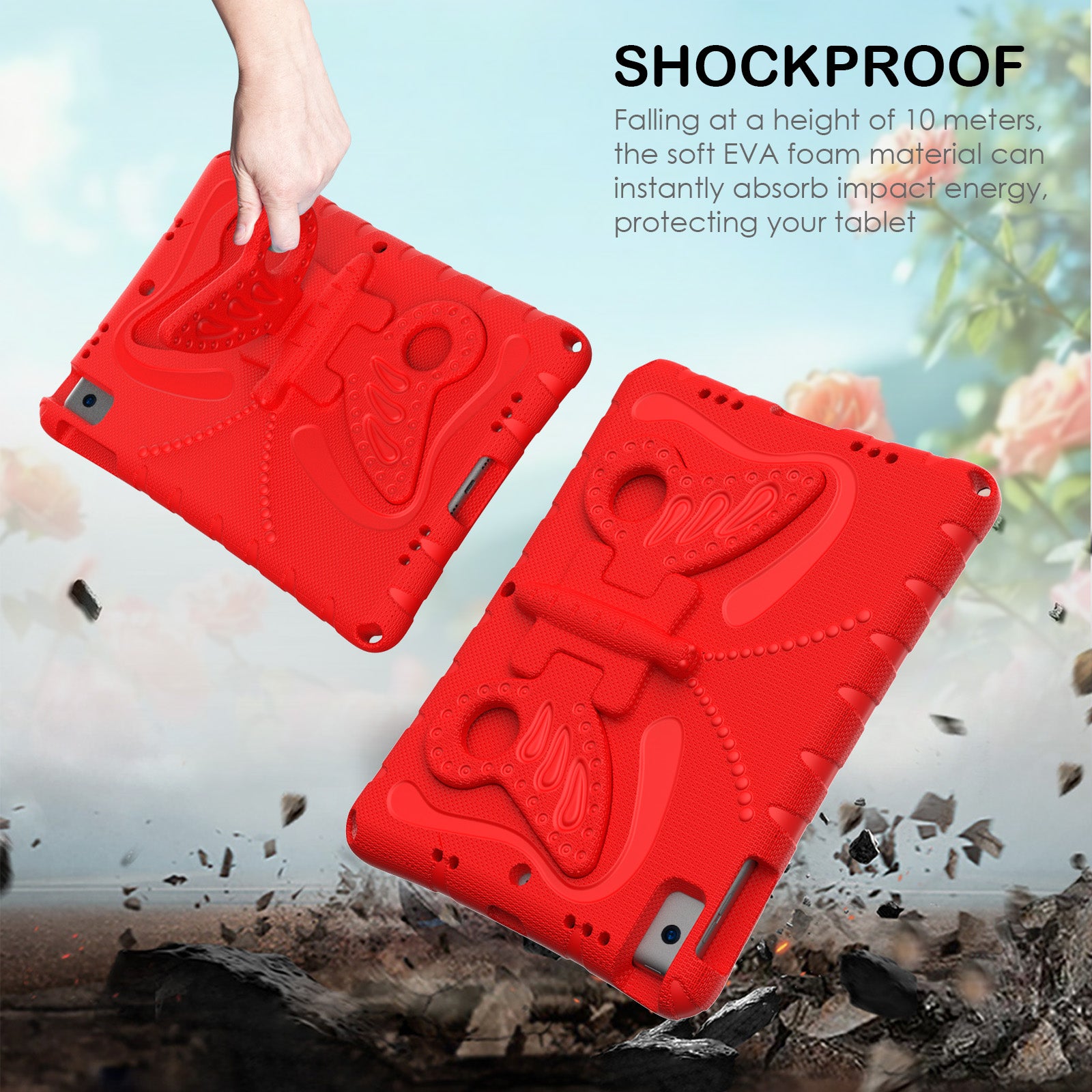 For iPad 10.2 (2021) / (2020) / (2019) / iPad Air 10.5 inch (2019) Case Butterfly Kickstand EVA Tablet Cover with Lanyard - Red