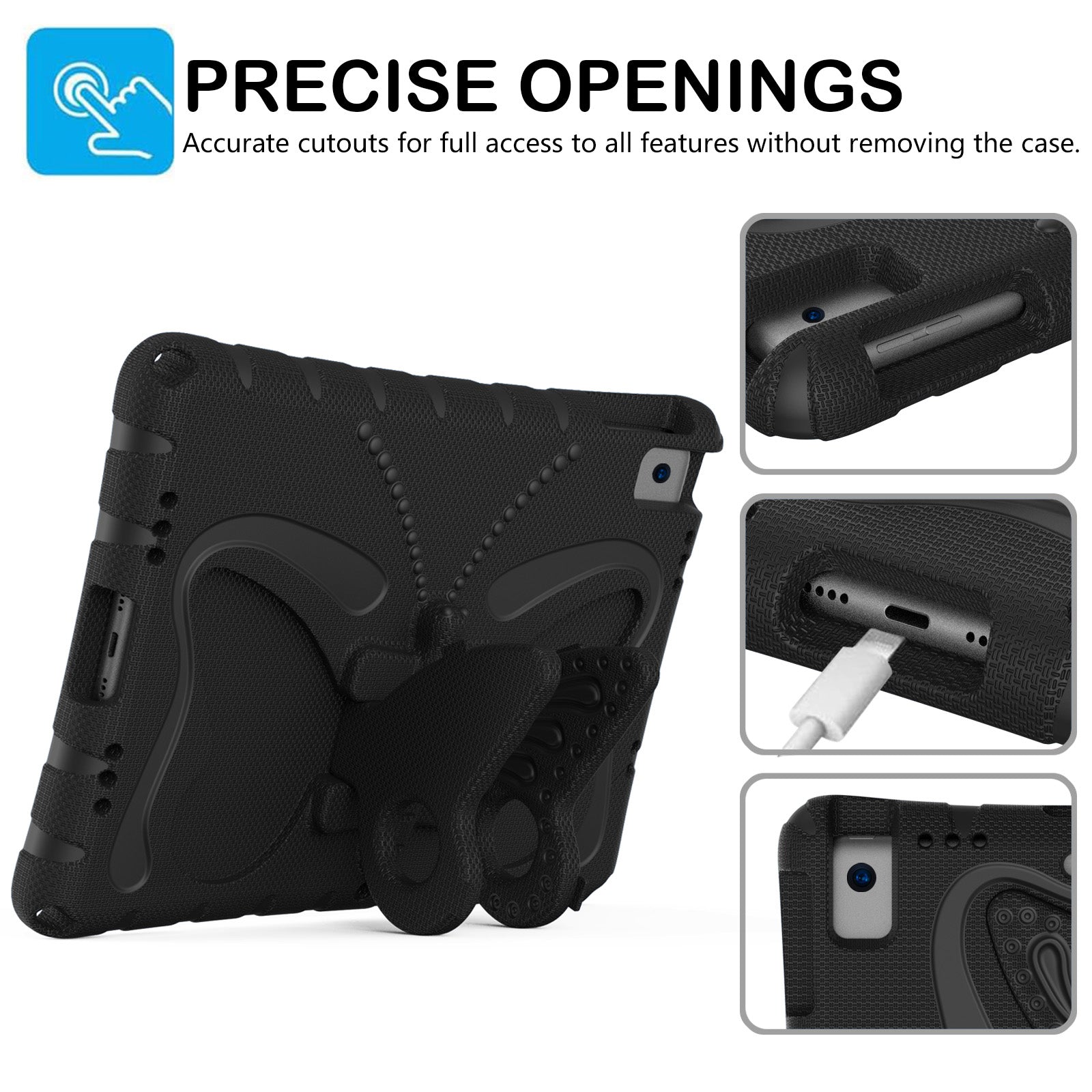 For iPad 10.2 (2021) / (2020) / (2019) / iPad Air 10.5 inch (2019) Case Butterfly Kickstand EVA Tablet Cover with Lanyard - Black