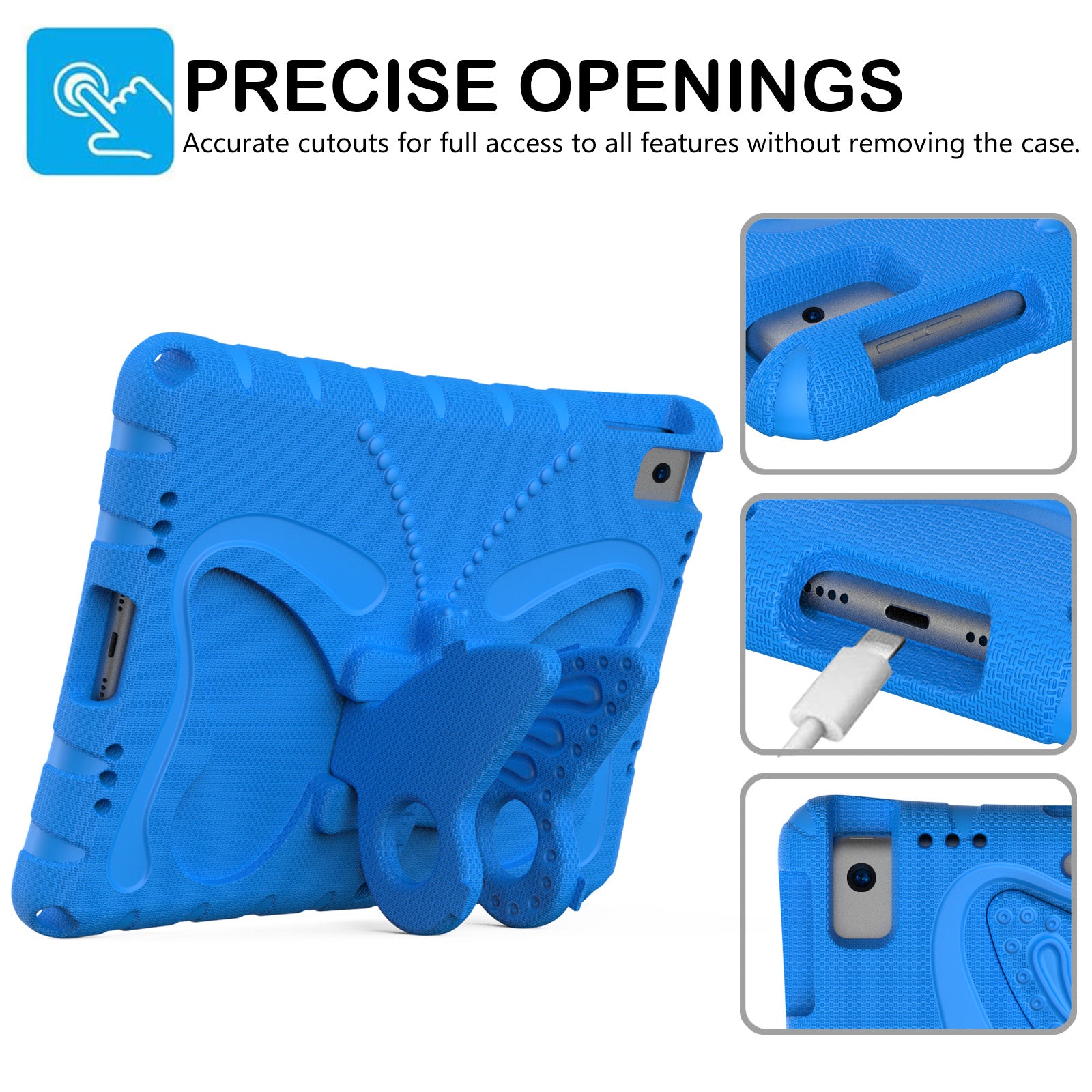 For iPad 10.2 (2021) / (2020) / (2019) / iPad Air 10.5 inch (2019) Case Butterfly Kickstand EVA Tablet Cover with Lanyard - Blue