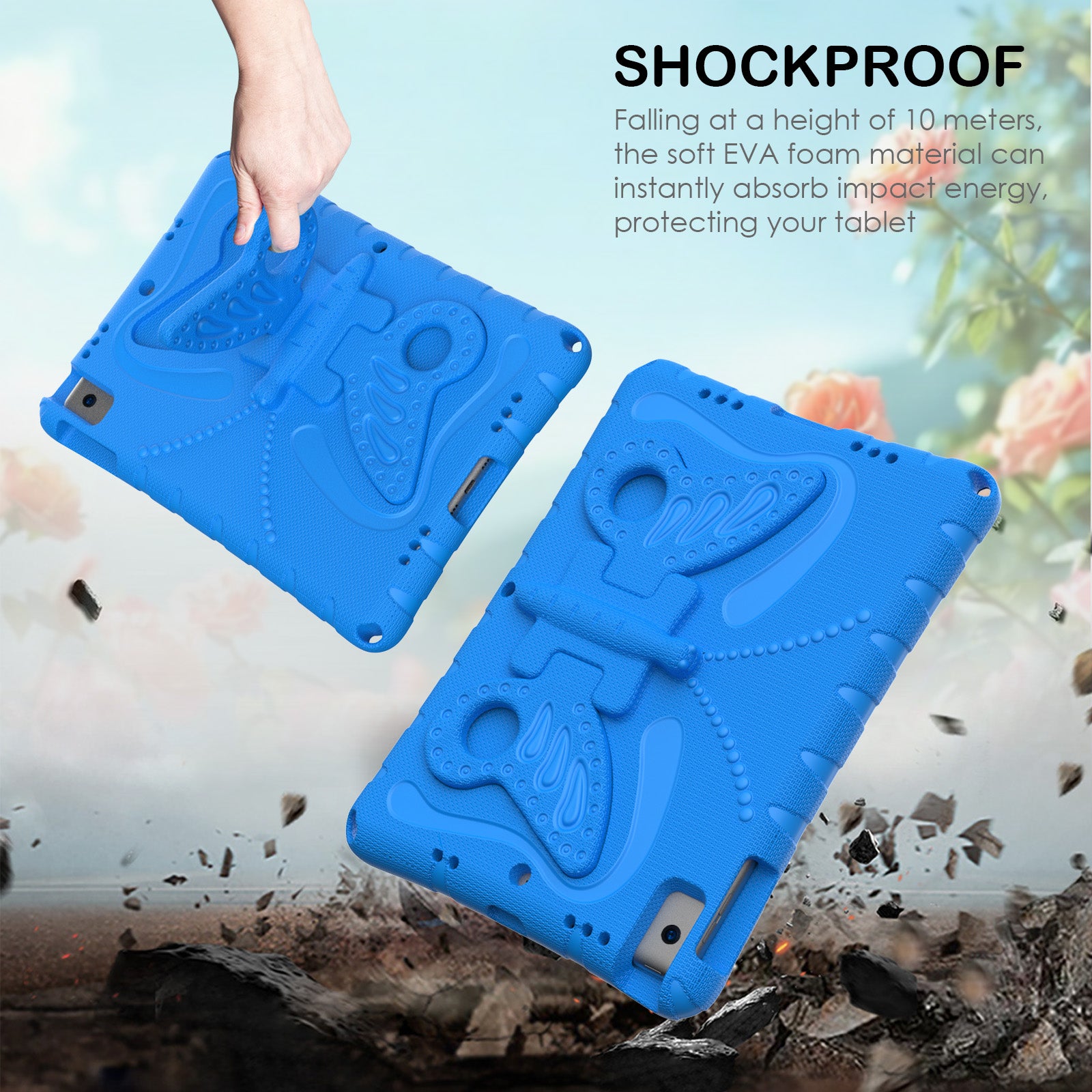 For iPad 10.2 (2021) / (2020) / (2019) / iPad Air 10.5 inch (2019) Case Butterfly Kickstand EVA Tablet Cover with Lanyard - Blue