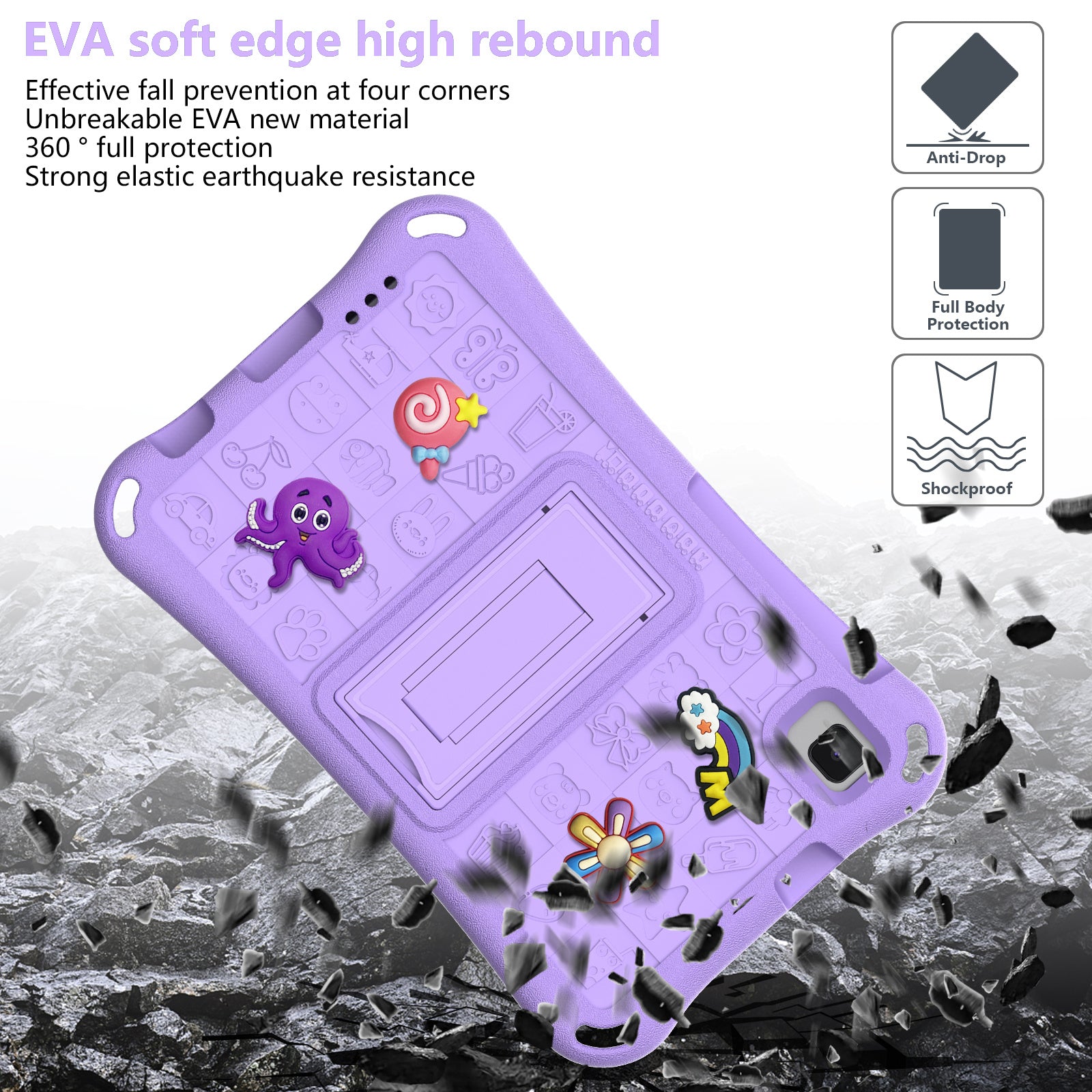 For Samsung Galaxy Tab A9 / Tab A7 Lite 8.7-inch / Tab A 8.0 (2019) Tablet Case Kickstand EVA Cover with Shoulder Strap - Light Purple