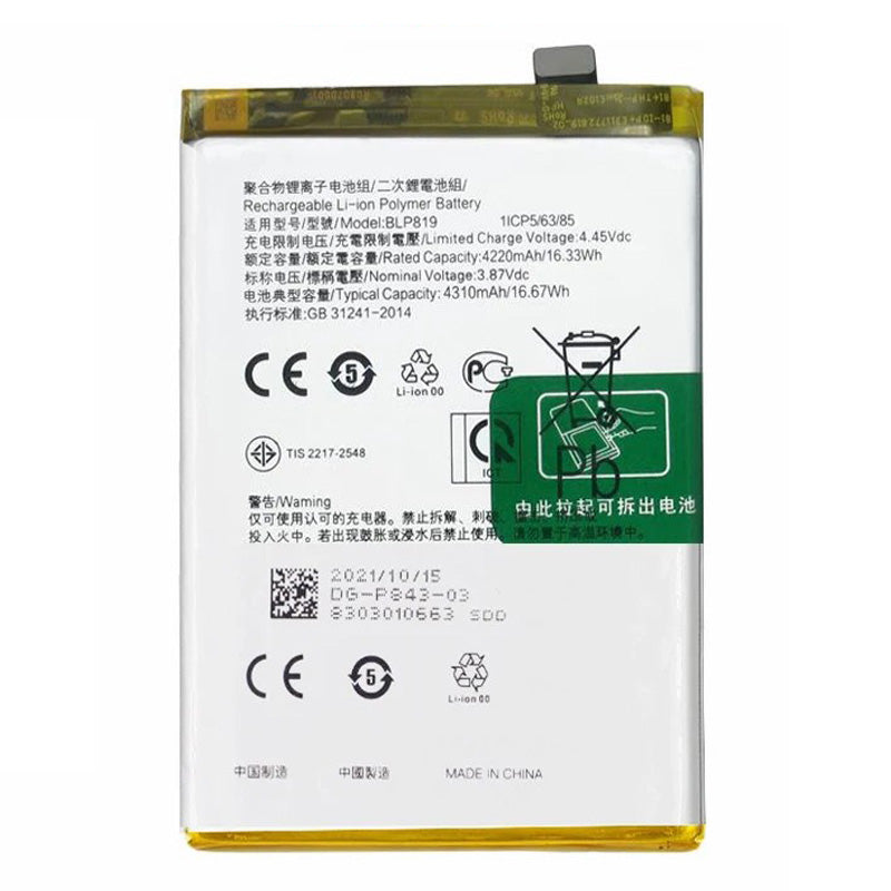 For Oppo Reno6 4G / Reno6 Z / F19 Pro+ 5G 4220mAh Li-ion Polymer Battery Assembly Part (Encode: BLP819) (without Logo)