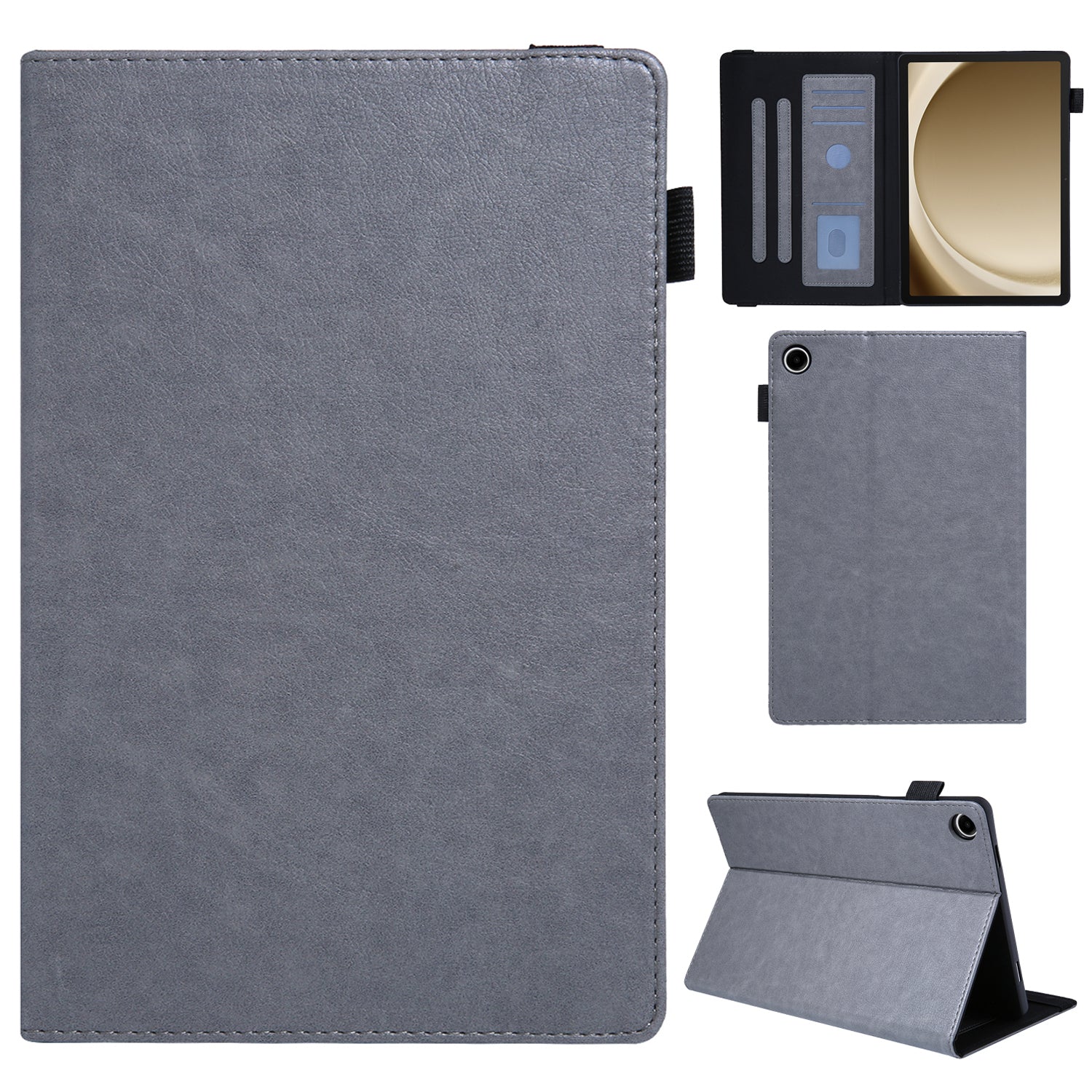 For Samsung Galaxy Tab A9+ X210 Case Card Slots PU Leather Flip Stand Tablet Cover - Grey