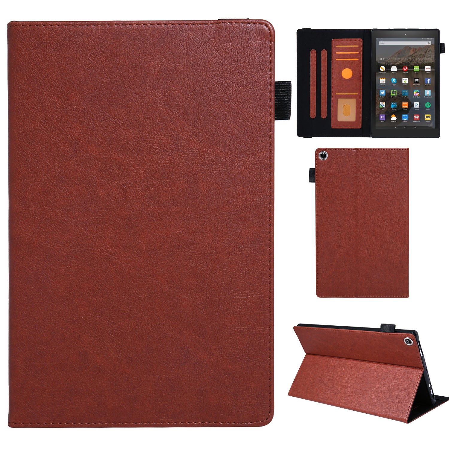 For Amazon Fire HD 10 (2015) / (2019) / (2017) Case Card Slots Shockproof Tablet Leather Flip Cover - Brown