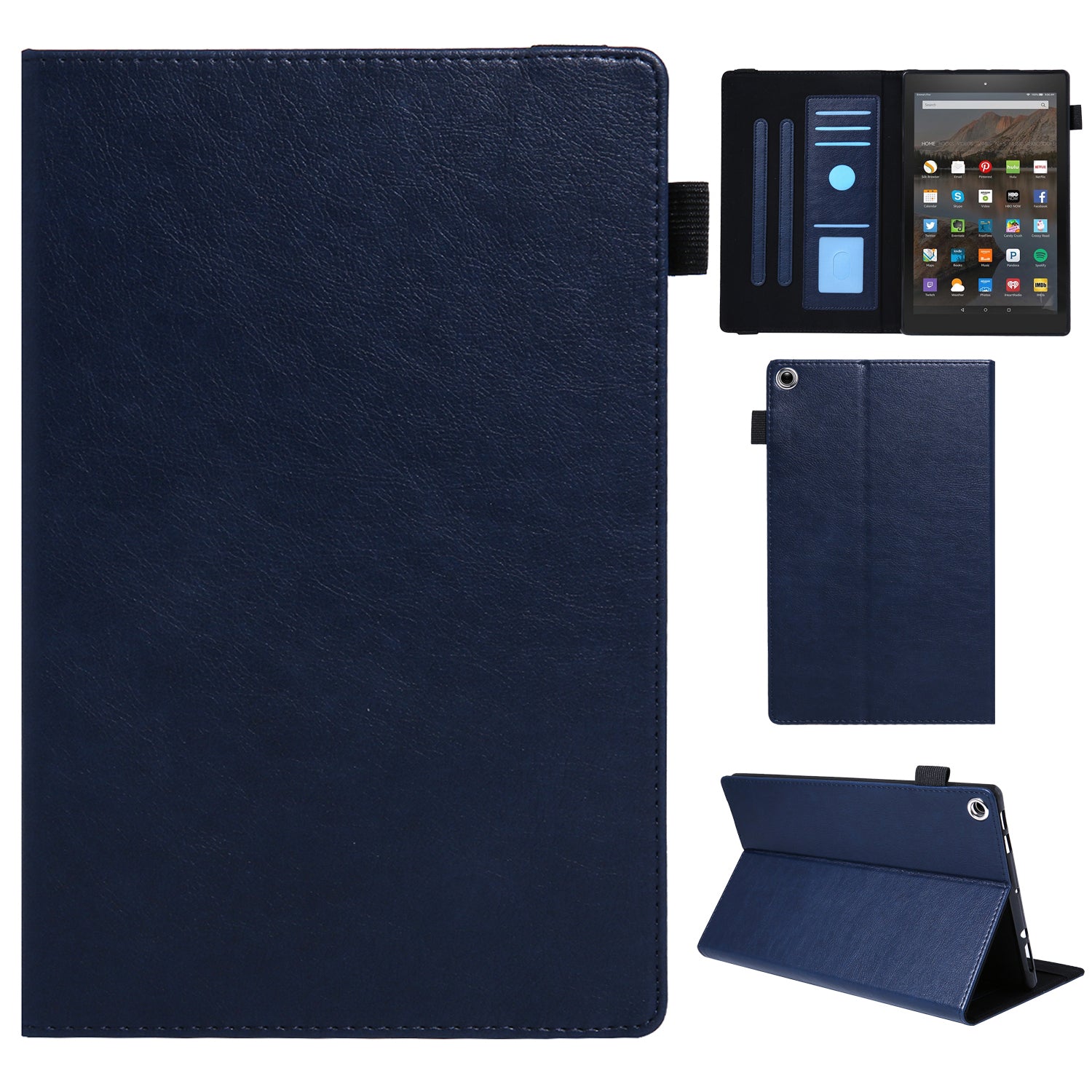 For Amazon Fire HD 10 (2015) / (2019) / (2017) Case Card Slots Shockproof Tablet Leather Flip Cover - Sapphire