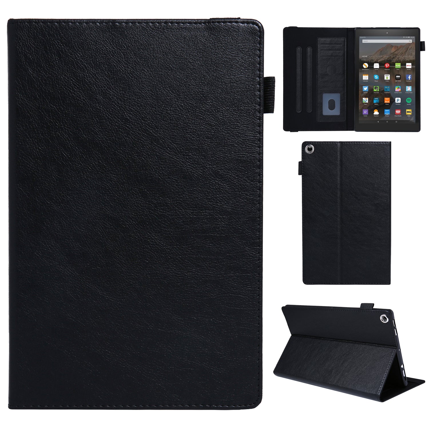 For Amazon Fire HD 10 (2015) / (2019) / (2017) Case Card Slots Shockproof Tablet Leather Flip Cover - Black