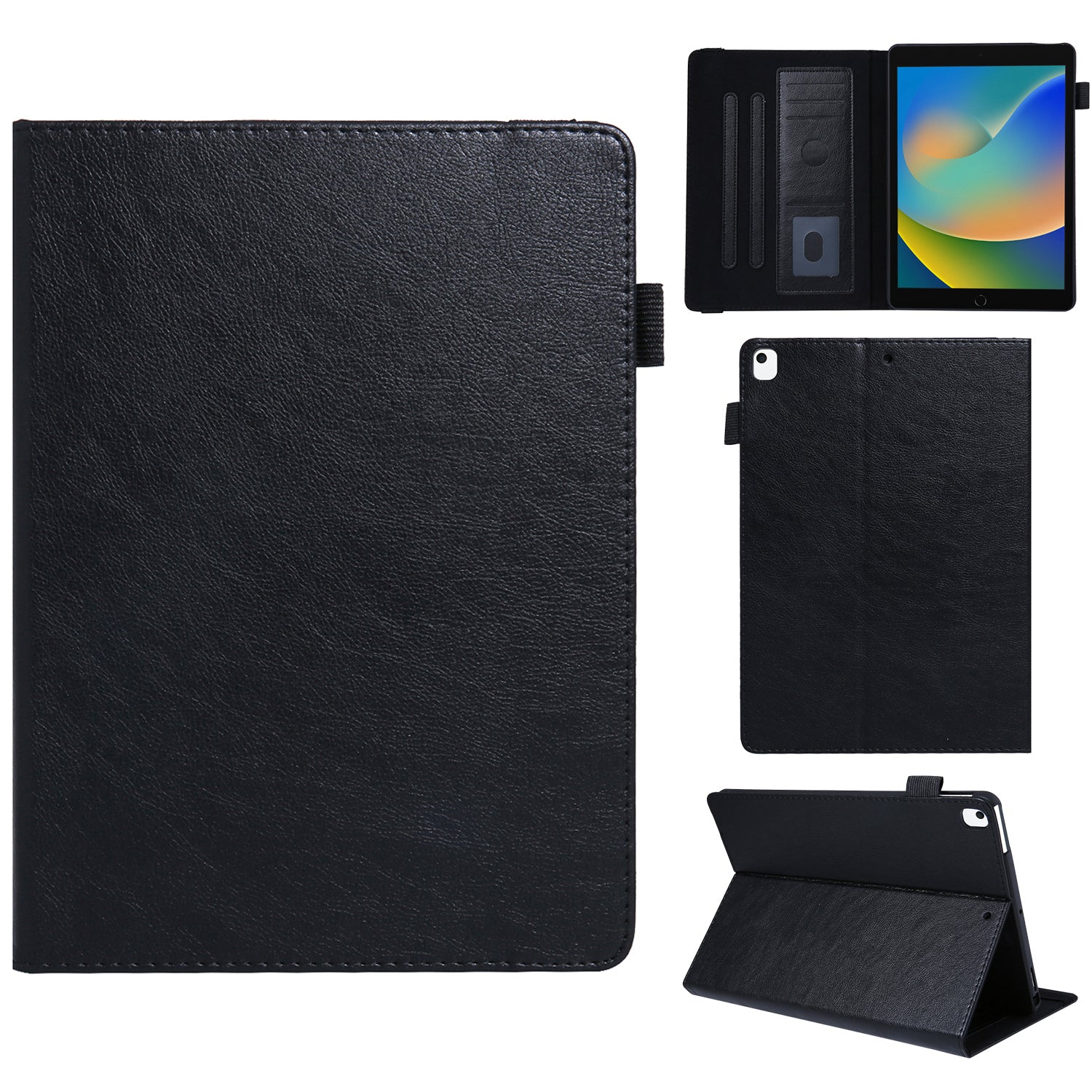 For iPad 10.2 (2021) / (2020) / (2019) / iPad Air 10.5 inch (2019) / Pro 10.5-inch (2017) Case Card Slots Leather Tablet Cover - Black