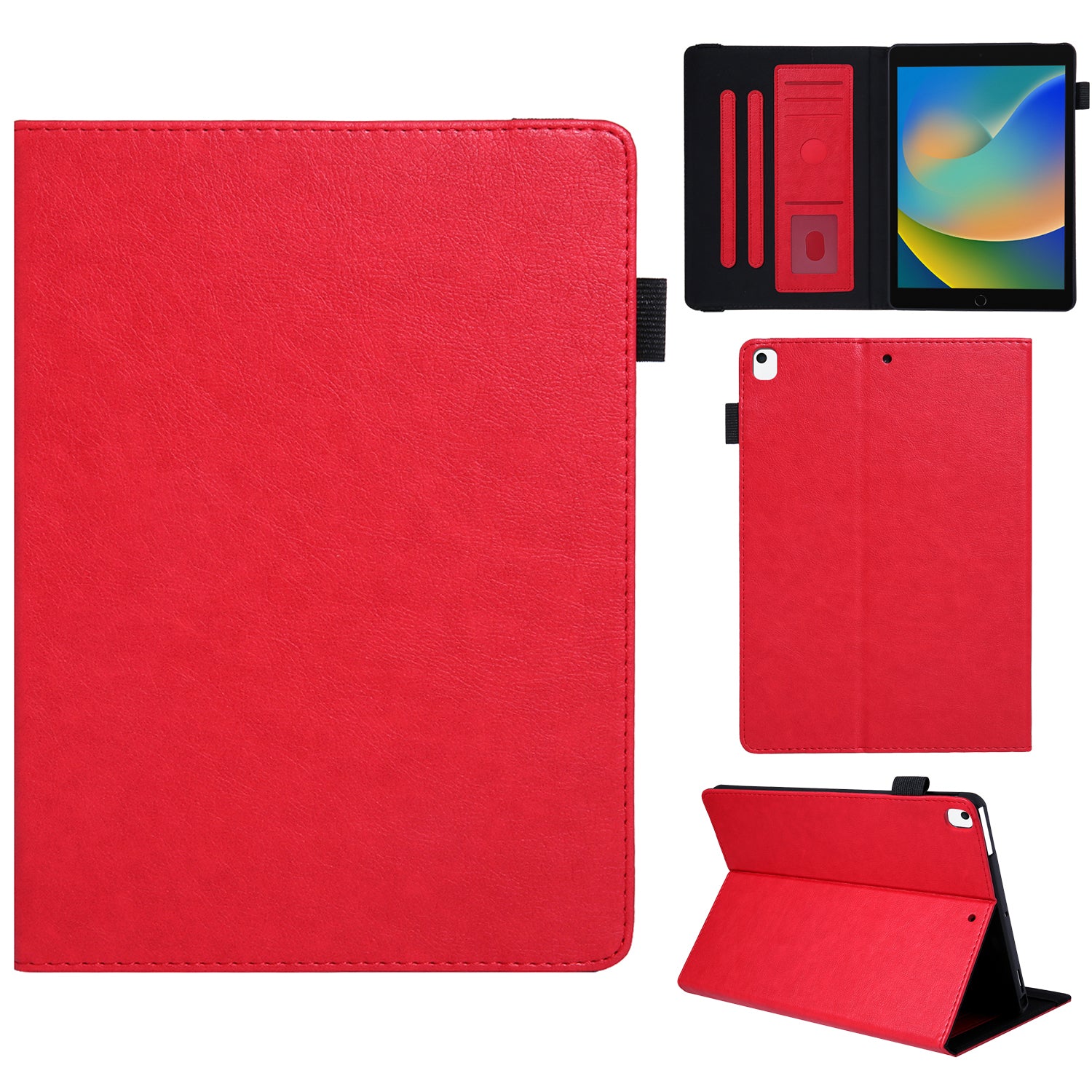 For iPad 10.2 (2021) / (2020) / (2019) / iPad Air 10.5 inch (2019) / Pro 10.5-inch (2017) Case Card Slots Leather Tablet Cover - Red