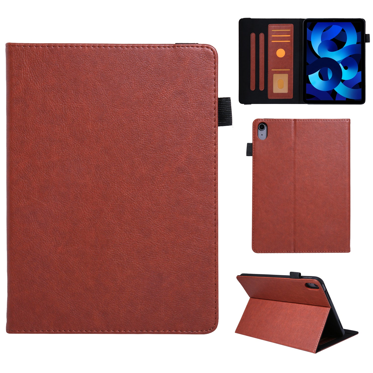 For iPad 10.9 (2022) Shockproof Case Card Slots Tablet Leather Flip Cover with Pens Holder - Brown