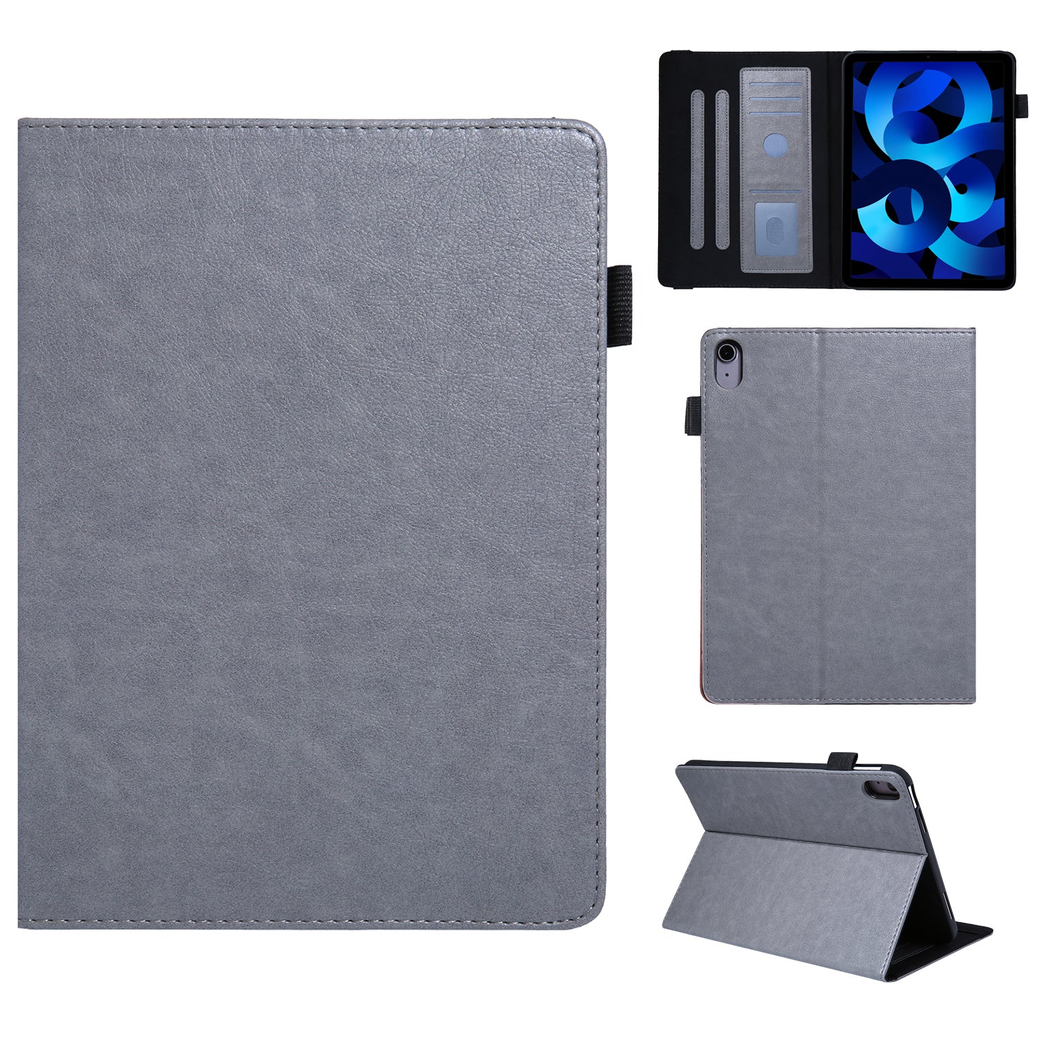 For iPad 10.9 (2022) Shockproof Case Card Slots Tablet Leather Flip Cover with Pens Holder - Grey