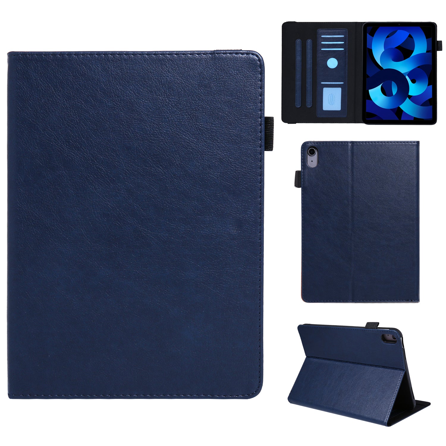 For iPad 10.9 (2022) Shockproof Case Card Slots Tablet Leather Flip Cover with Pens Holder - Sapphire