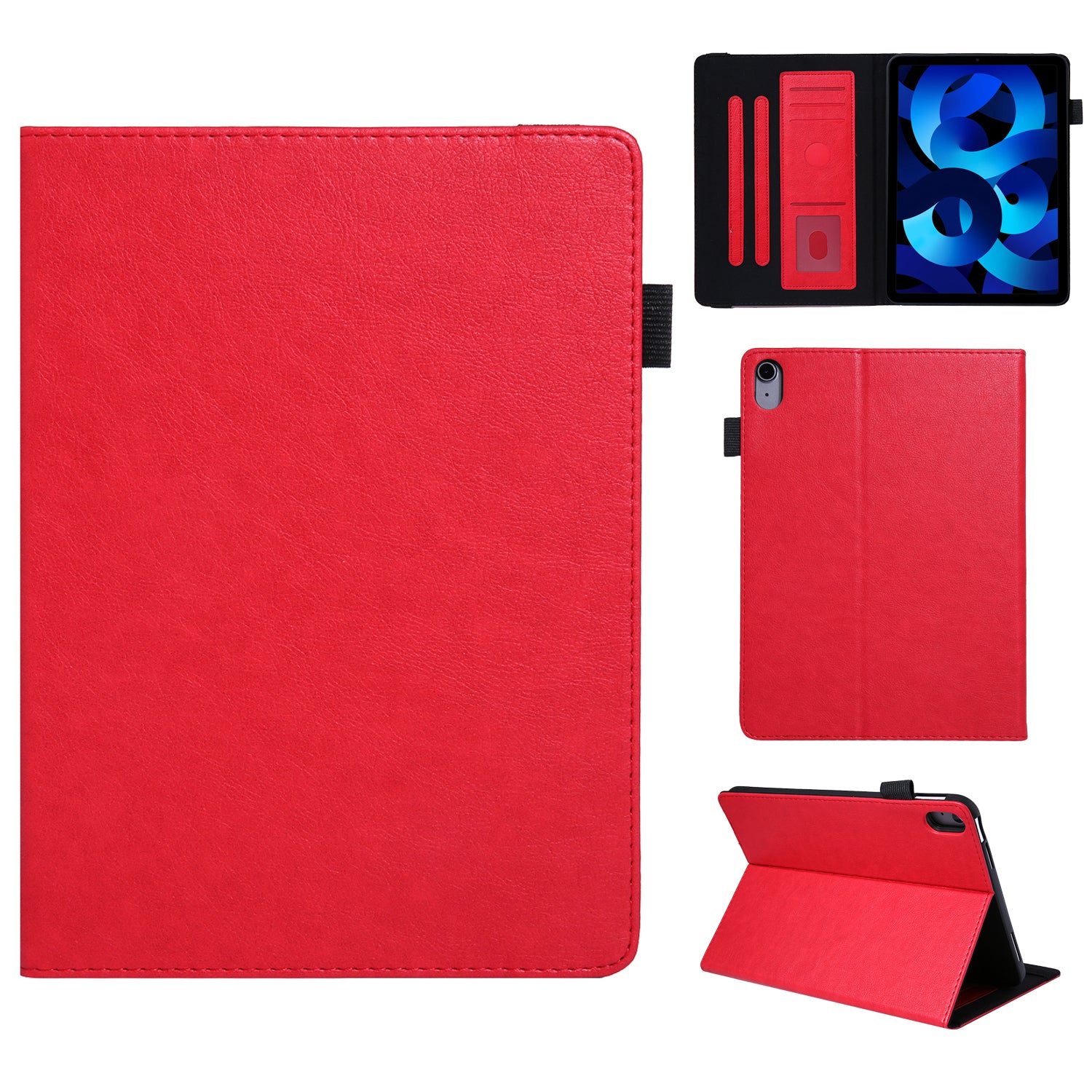 For iPad 10.9 (2022) Shockproof Case Card Slots Tablet Leather Flip Cover with Pens Holder - Red