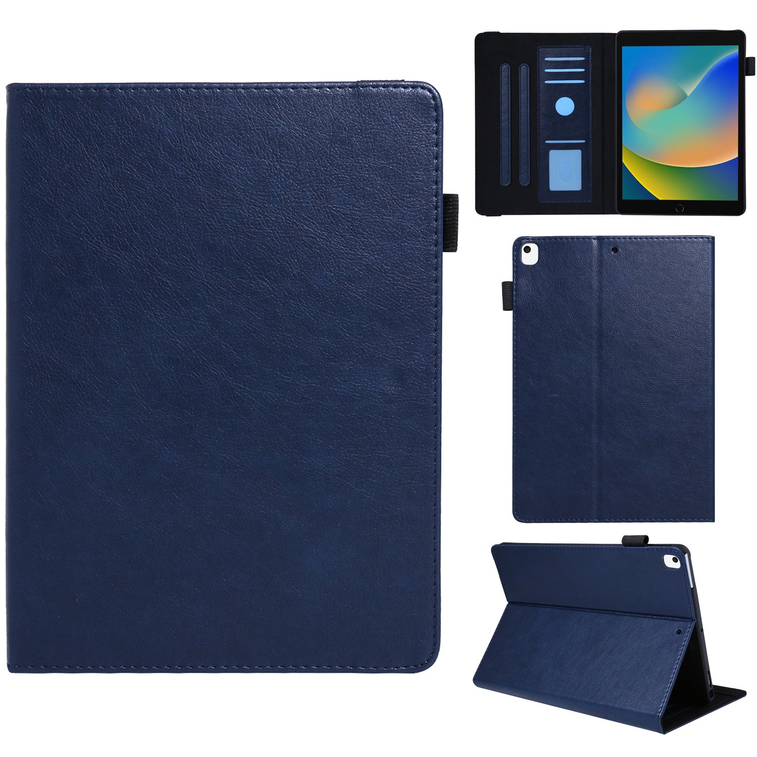 For iPad Air (2013)  /  Air 2  /  iPad 9.7-inch (2017)  /  (2018) Tablet Case Leather Card Holders Flip Stand Cover - Sapphire
