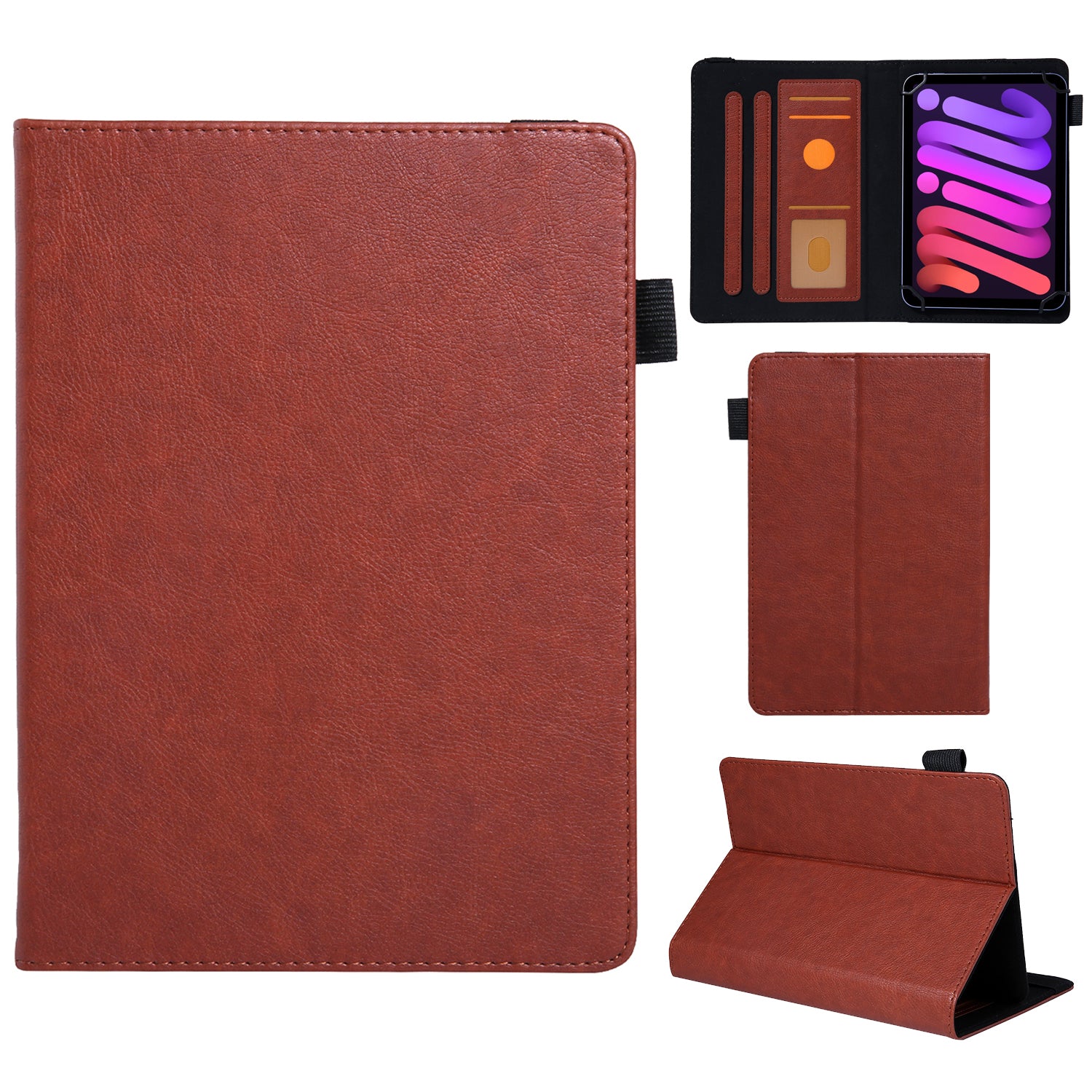 10-inch Tablet Case Card Slots PU Leather Flip Cover with Folding Stand - Brown