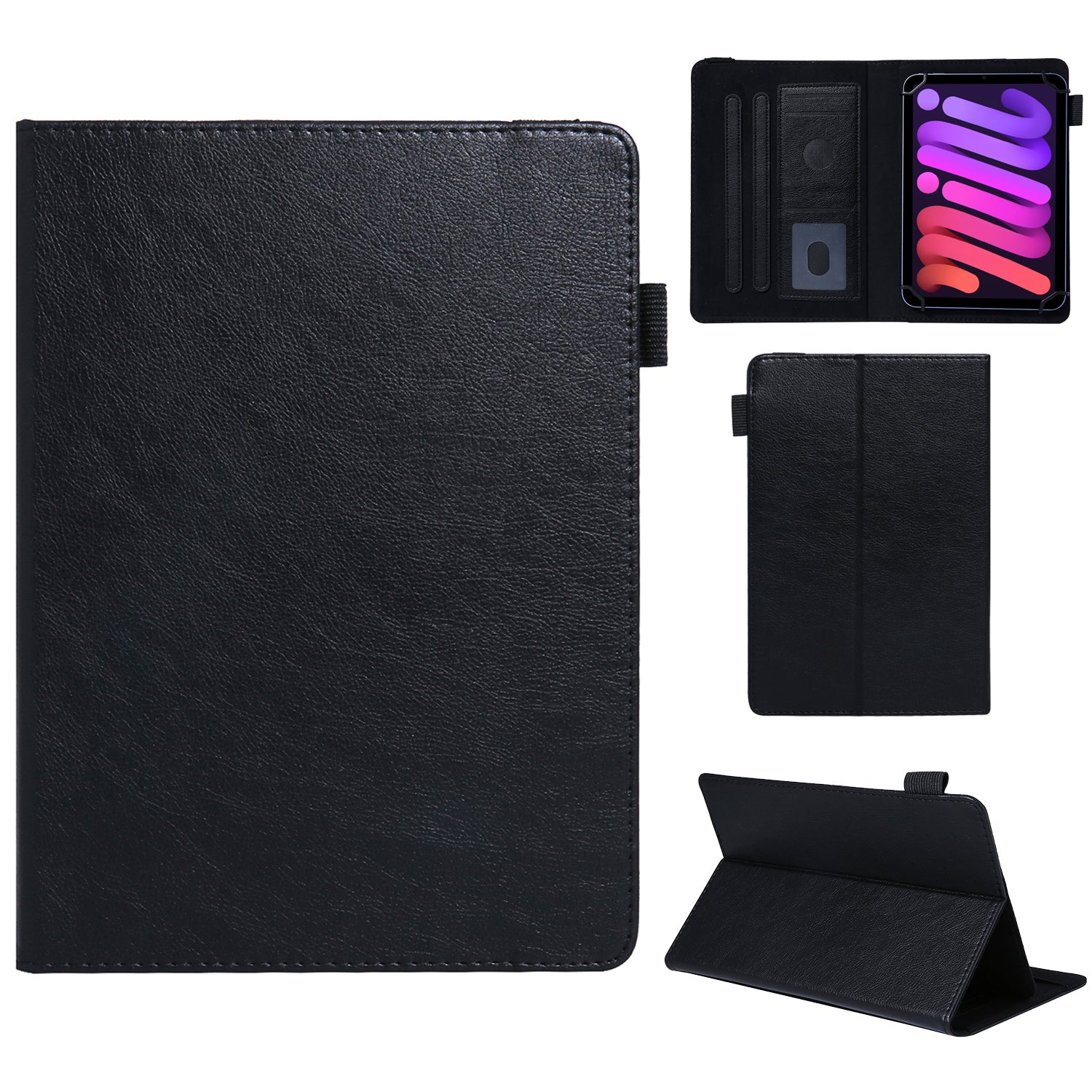 For 8-Inch Tablet Case Anti-Scratch Tablet Leather Flip Cover with Card Slots - Black
