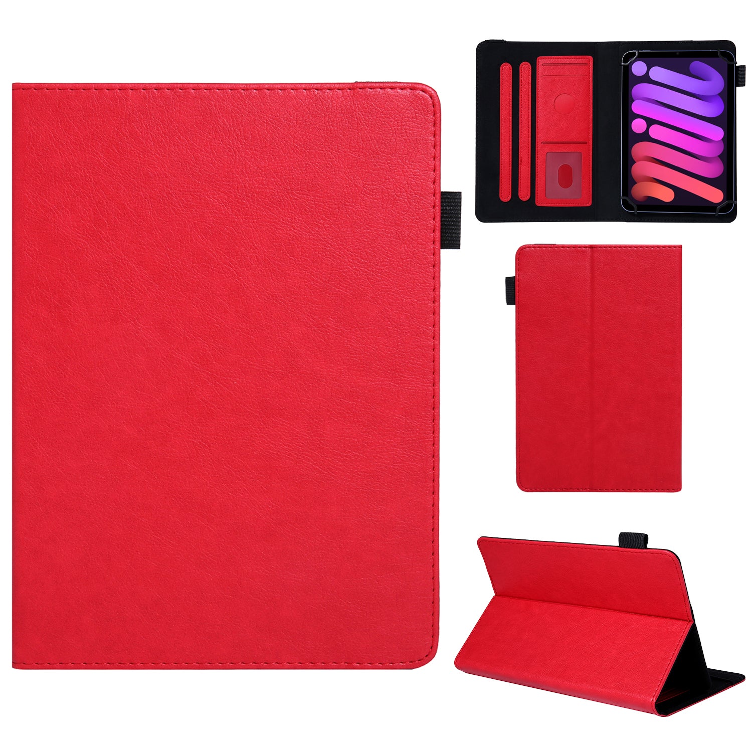 For 8-Inch Tablet Case Anti-Scratch Tablet Leather Flip Cover with Card Slots - Red