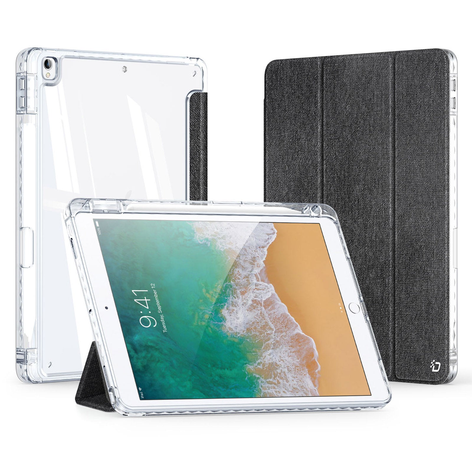 DUX DUCIS Unid Series For iPad 10.2 (2021) / (2020) / (2019) / iPad Air 10.5 inch (2019) / Pro 10.5-inch (2017) Leather Case Clear Back Cover - Black