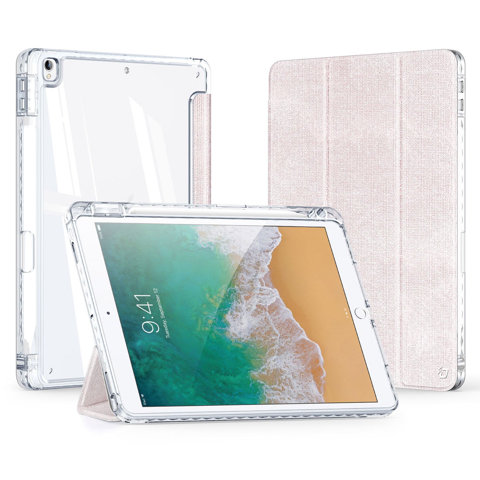 DUX DUCIS Unid Series For iPad 10.2 (2021) / (2020) / (2019) / iPad Air 10.5 inch (2019) / Pro 10.5-inch (2017) Leather Case Clear Back Cover - Light Pink
