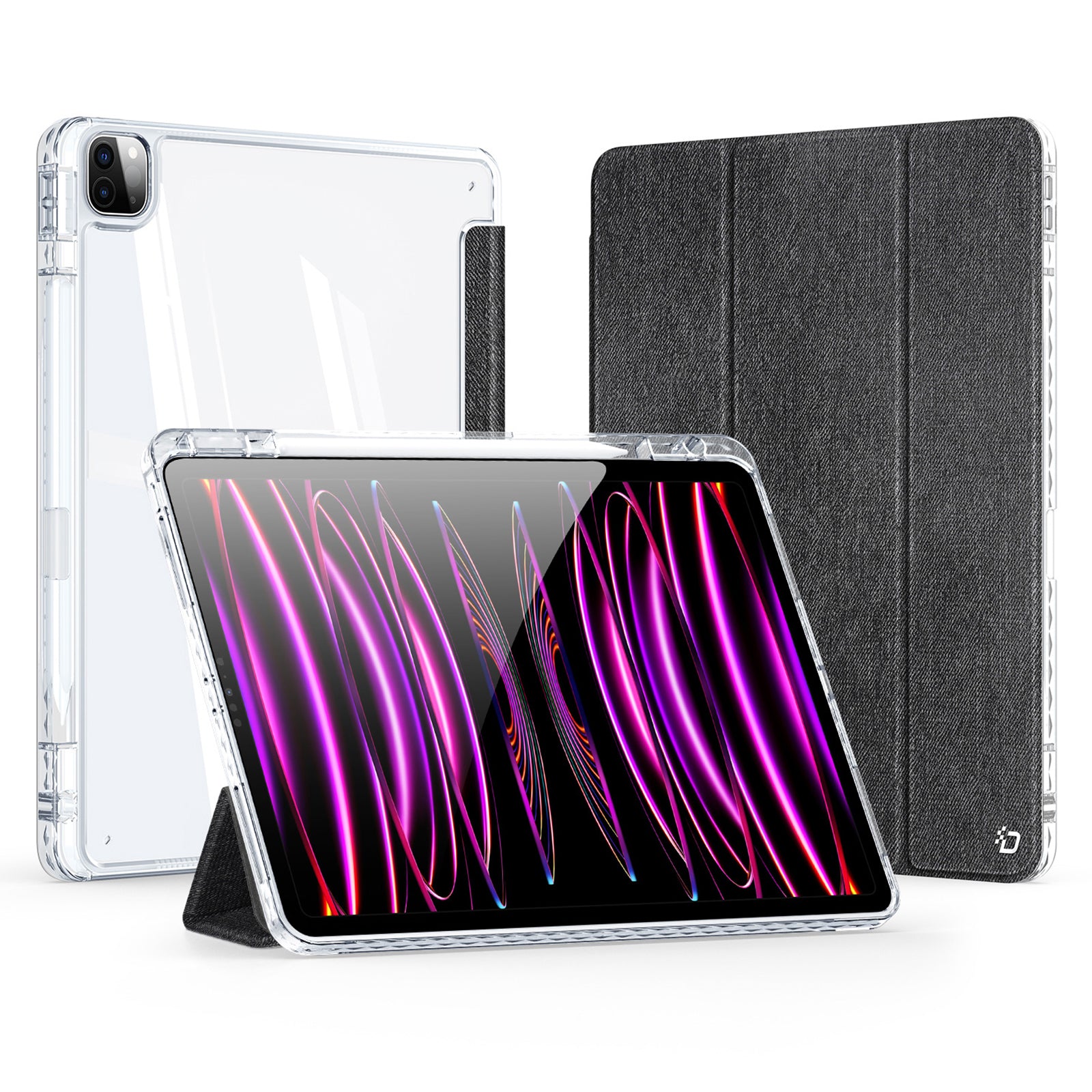 DUX DUCIS Unid Series For iPad Pro 11 (2020) (2021) (2022) / Air 11 (2024) / Air (2022) / (2020) Case Clear TPU+PC+Leather Cover - Black