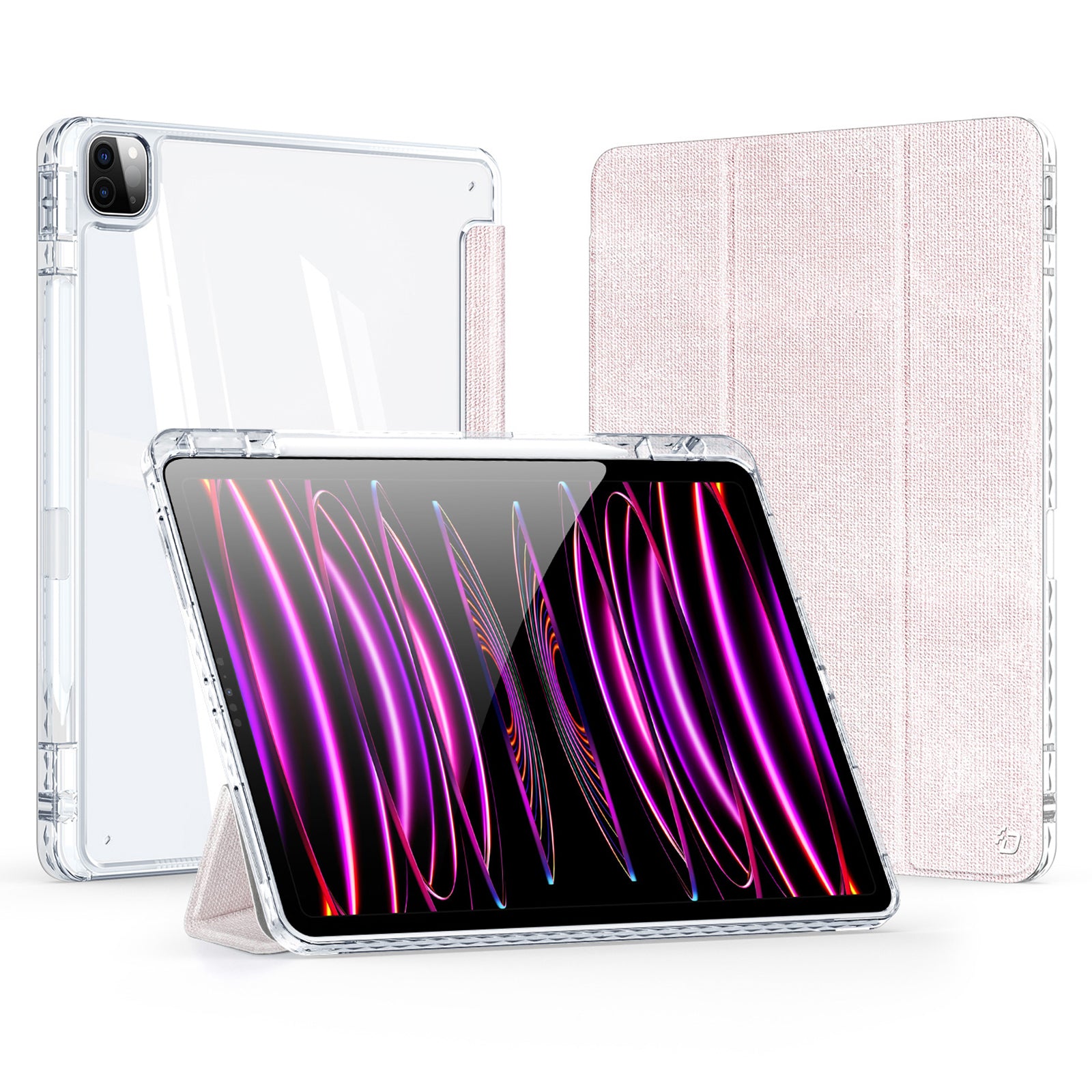 DUX DUCIS Unid Series For iPad Pro 11 (2020) (2021) (2022) / Air 11 (2024) / Air (2022) / (2020) Case Clear TPU+PC+Leather Cover - Light Pink