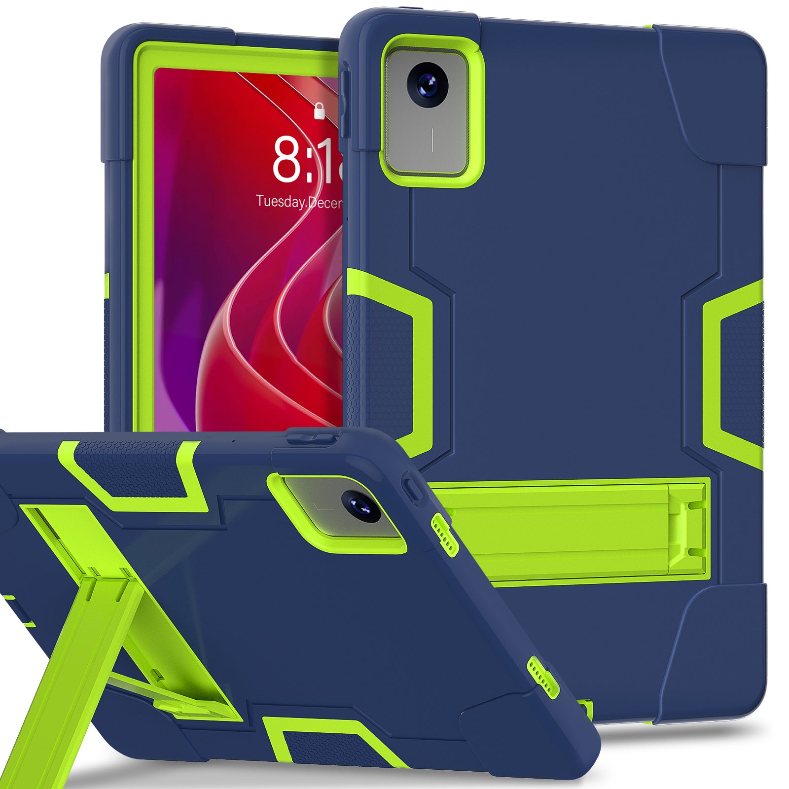 For Lenovo Tab M11 TB330FU / TB330XU Case Robot Style Silicone + PC Kickstand Tablet Cover - Navy Blue / Yellow Green