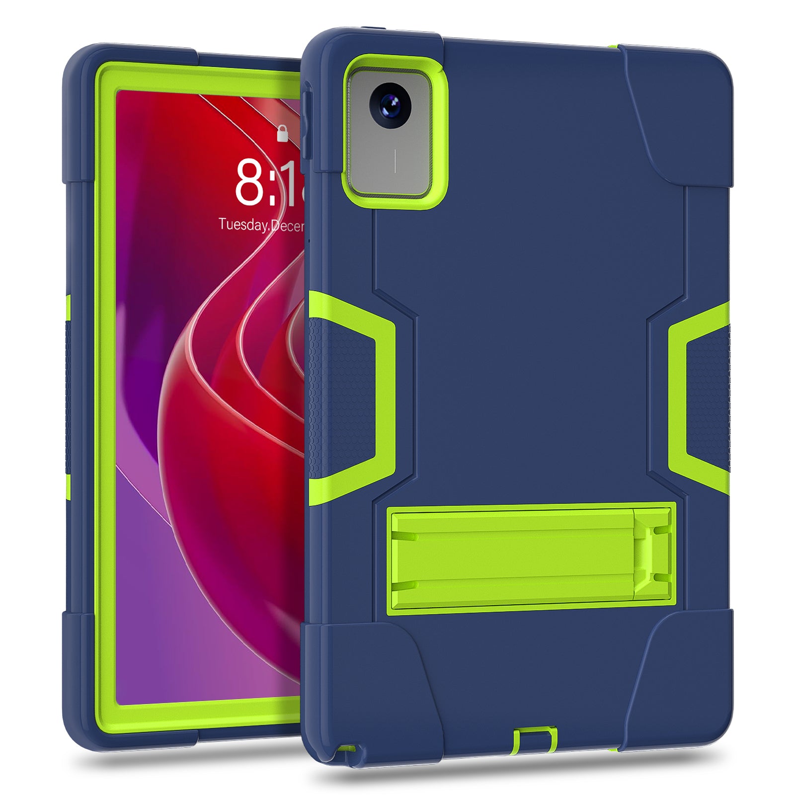 For Lenovo Tab M11 TB330FU / TB330XU Case Robot Style Silicone + PC Kickstand Tablet Cover - Navy Blue / Yellow Green