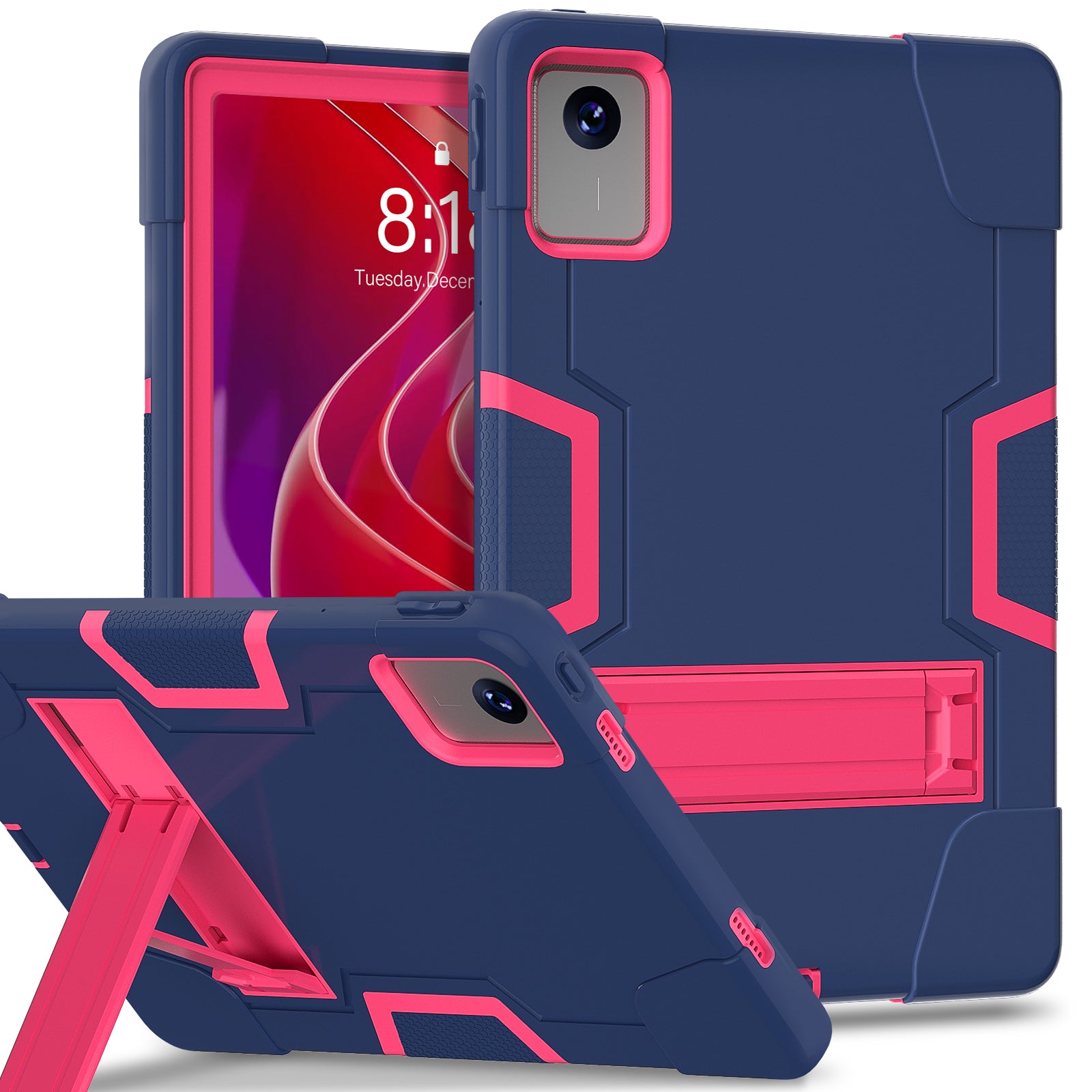 For Lenovo Tab M11 TB330FU / TB330XU Case Robot Style Silicone + PC Kickstand Tablet Cover - Navy Blue / Rose Red