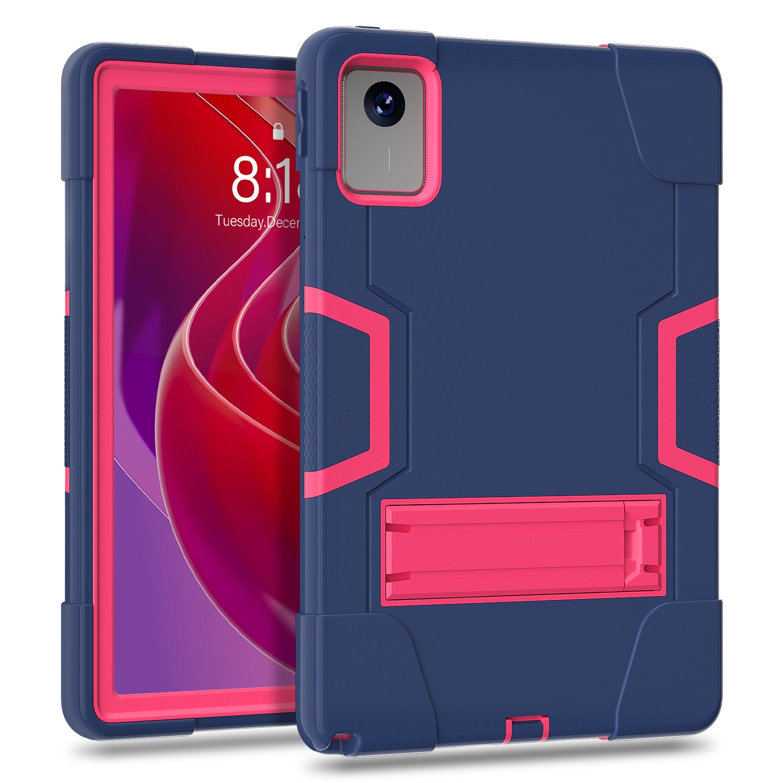 For Lenovo Tab M11 TB330FU / TB330XU Case Robot Style Silicone + PC Kickstand Tablet Cover - Navy Blue / Rose Red