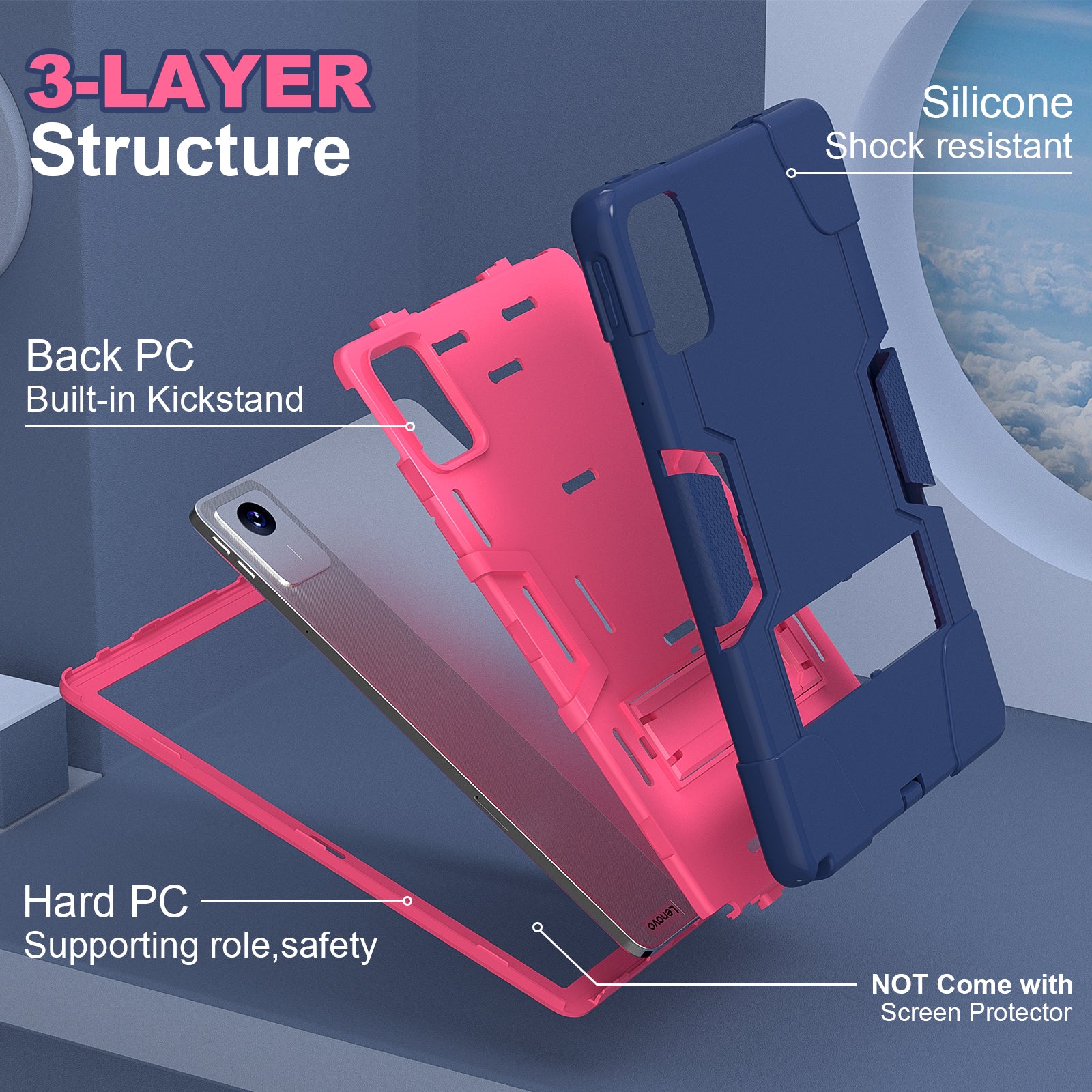 For Lenovo Tab M11 TB330FU / TB330XU Case Robot Style Silicone + PC Kickstand Tablet Cover - Navy Blue / Rose Red