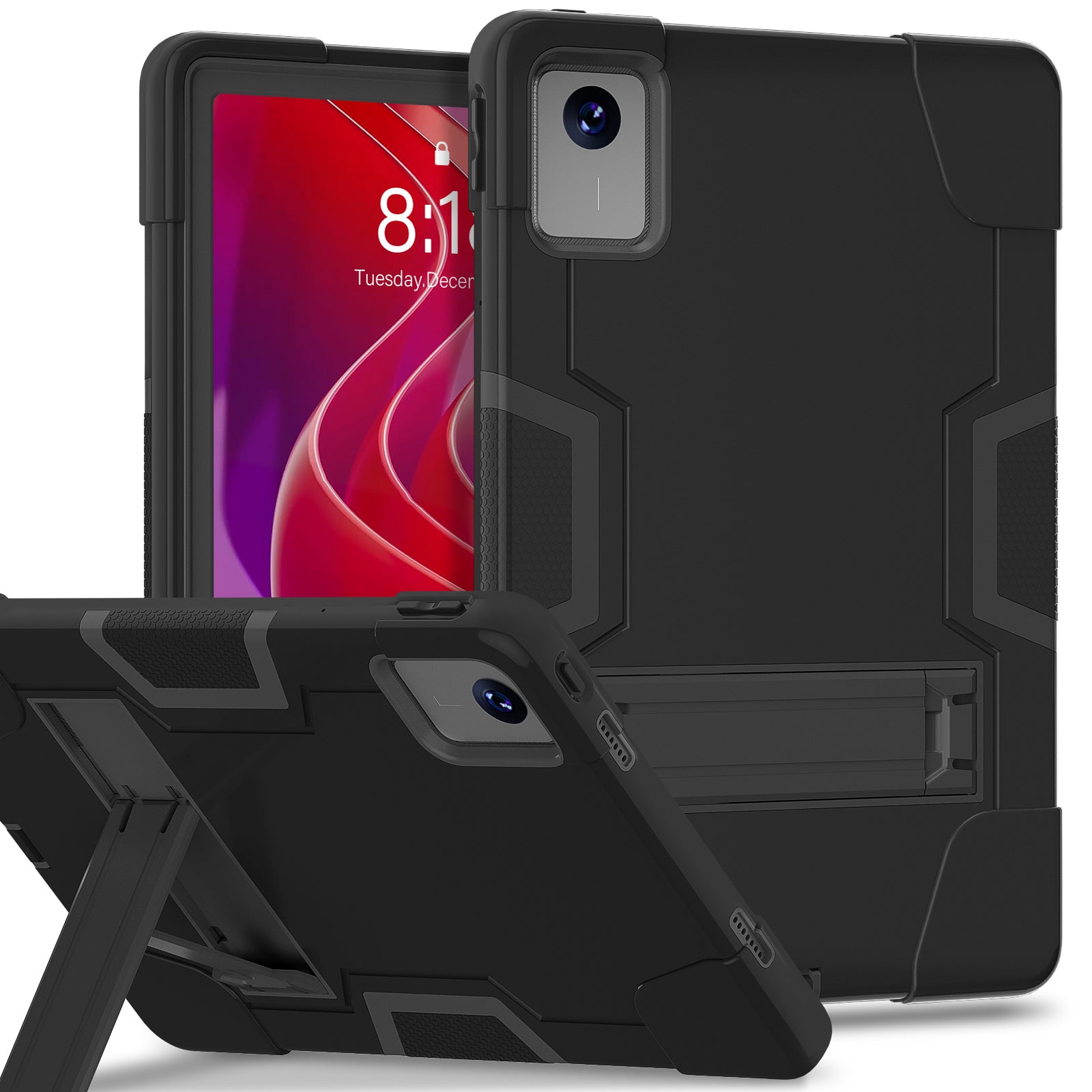 For Lenovo Tab M11 TB330FU / TB330XU Case Robot Style Silicone + PC Kickstand Tablet Cover - Black