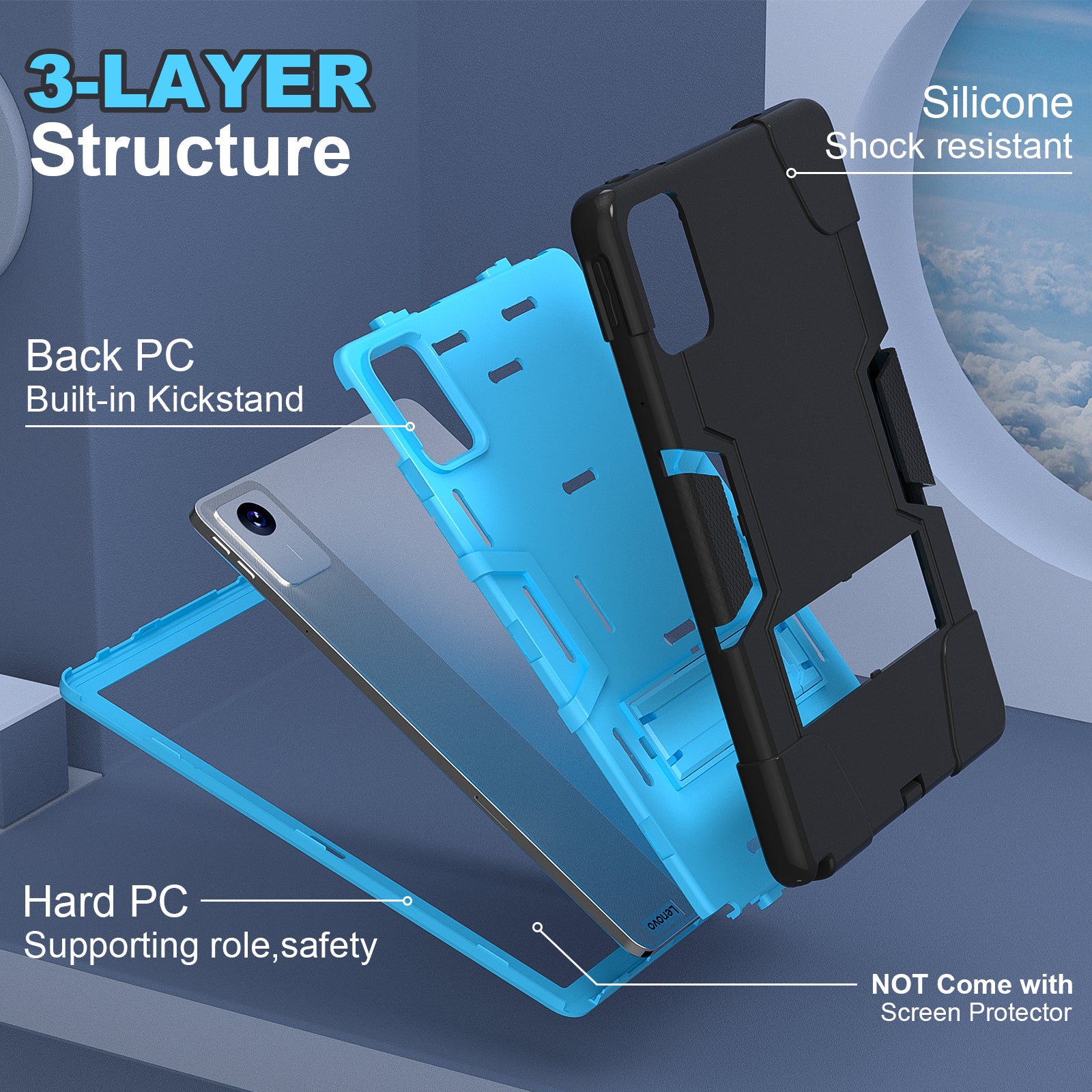 For Lenovo Tab M11 TB330FU / TB330XU Case Robot Style Silicone + PC Kickstand Tablet Cover - Black / Blue