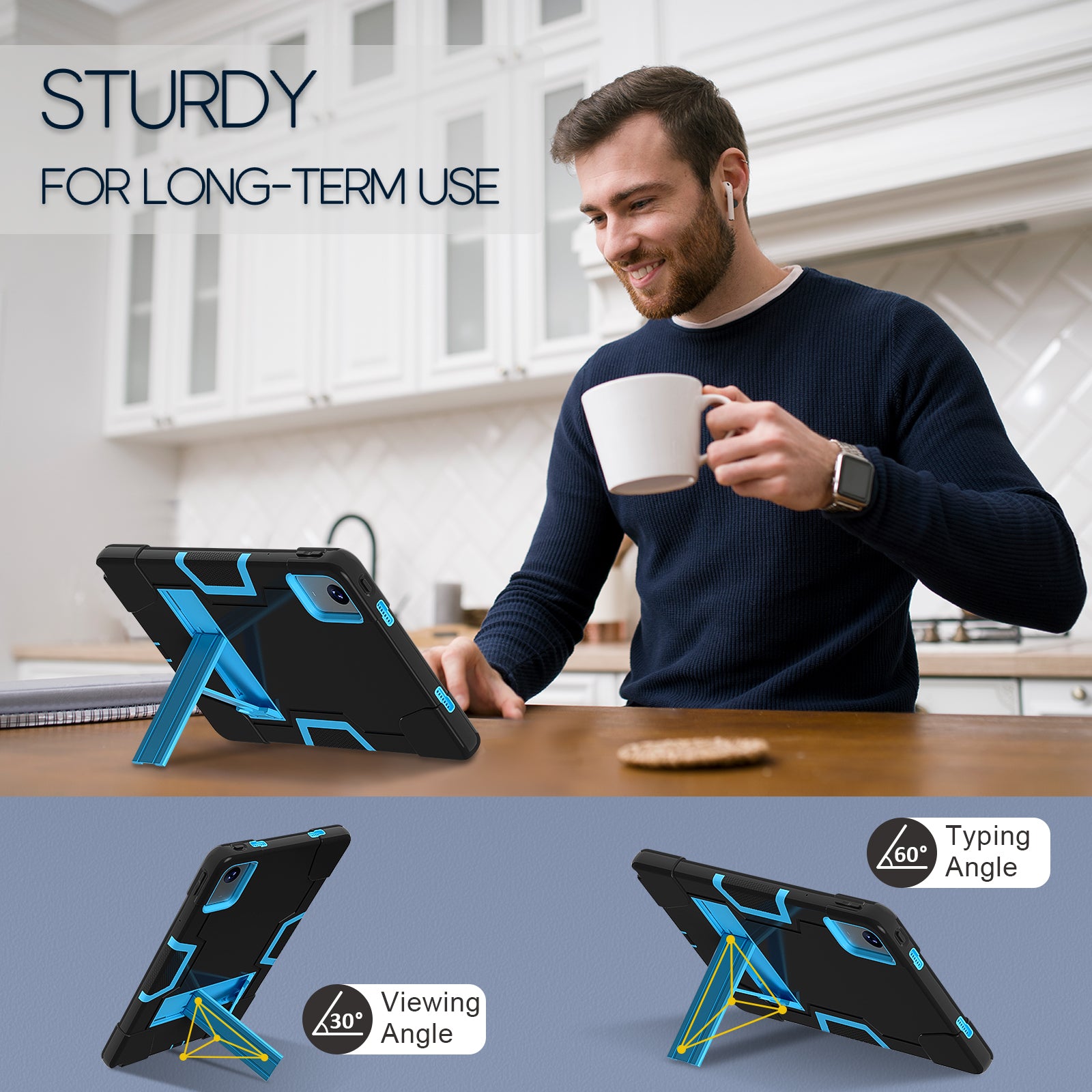 For Lenovo Tab M11 TB330FU / TB330XU Case Robot Style Silicone + PC Kickstand Tablet Cover - Black / Blue