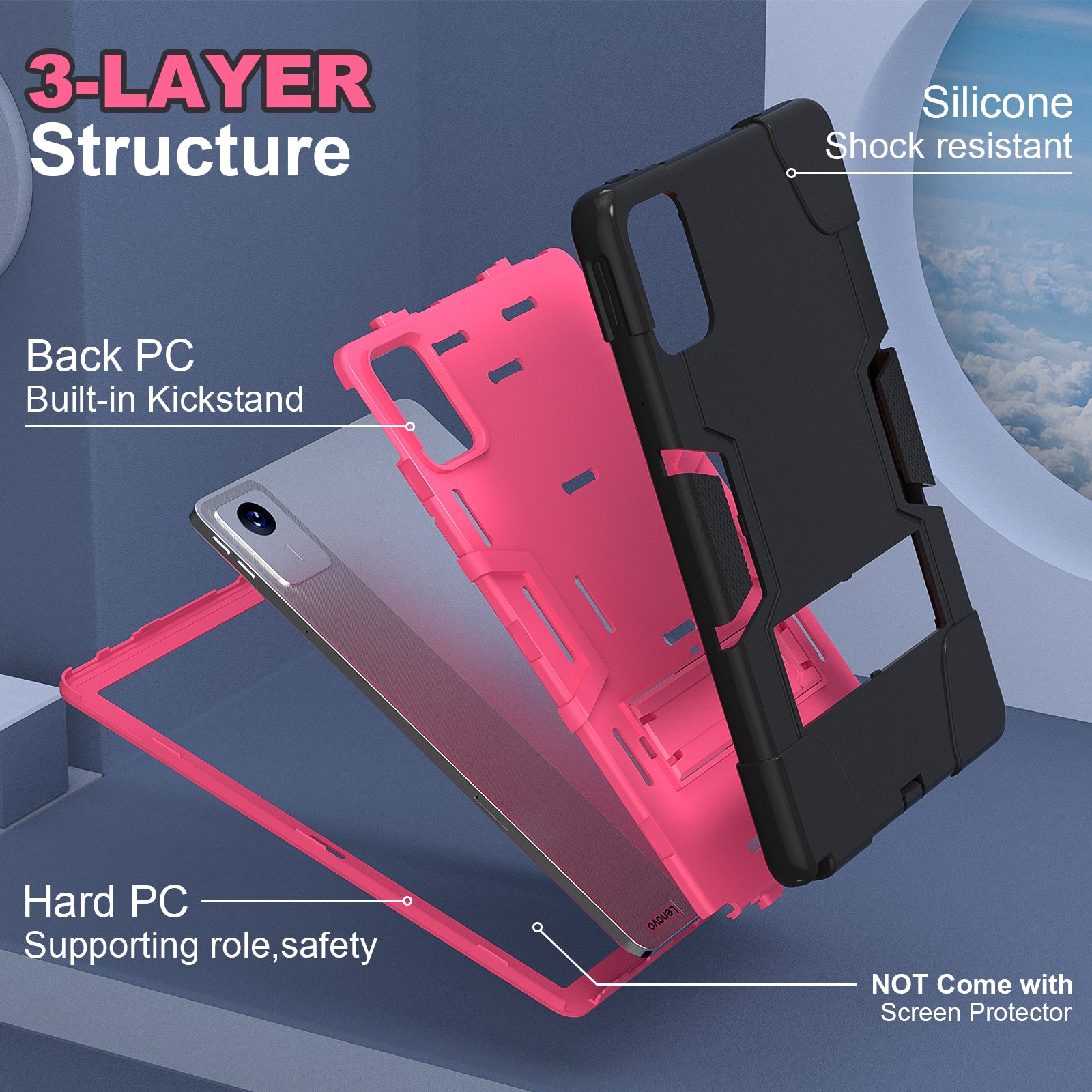 For Lenovo Tab M11 TB330FU / TB330XU Case Robot Style Silicone + PC Kickstand Tablet Cover - Black / Rose Red