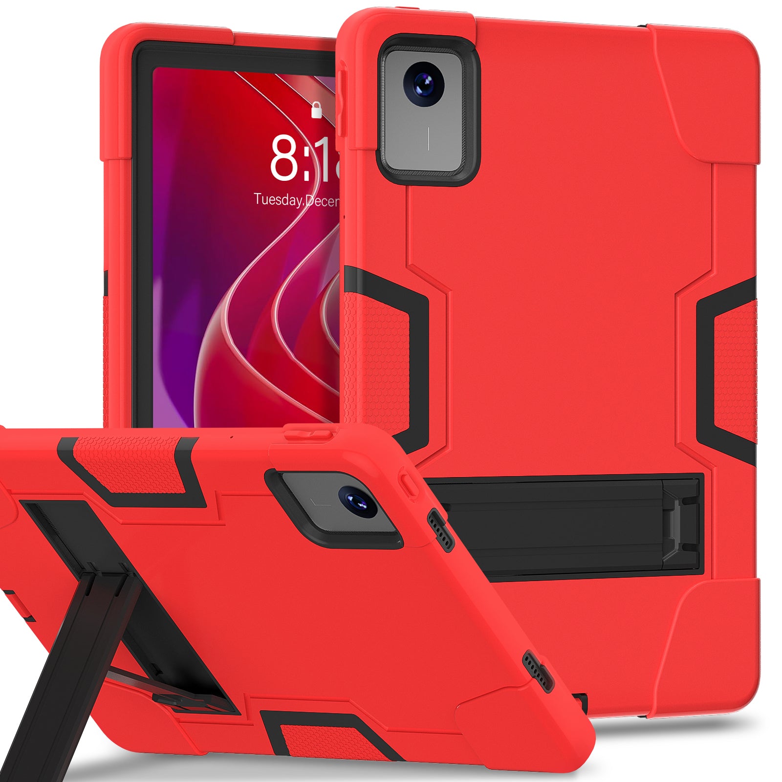 For Lenovo Tab M11 TB330FU / TB330XU Case Robot Style Silicone + PC Kickstand Tablet Cover - Red / Black