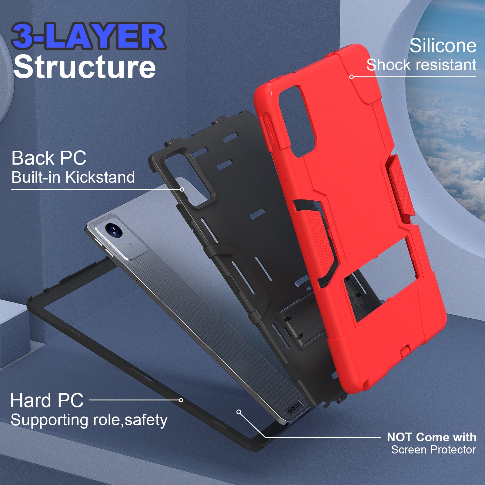 For Lenovo Tab M11 TB330FU / TB330XU Case Robot Style Silicone + PC Kickstand Tablet Cover - Red / Black