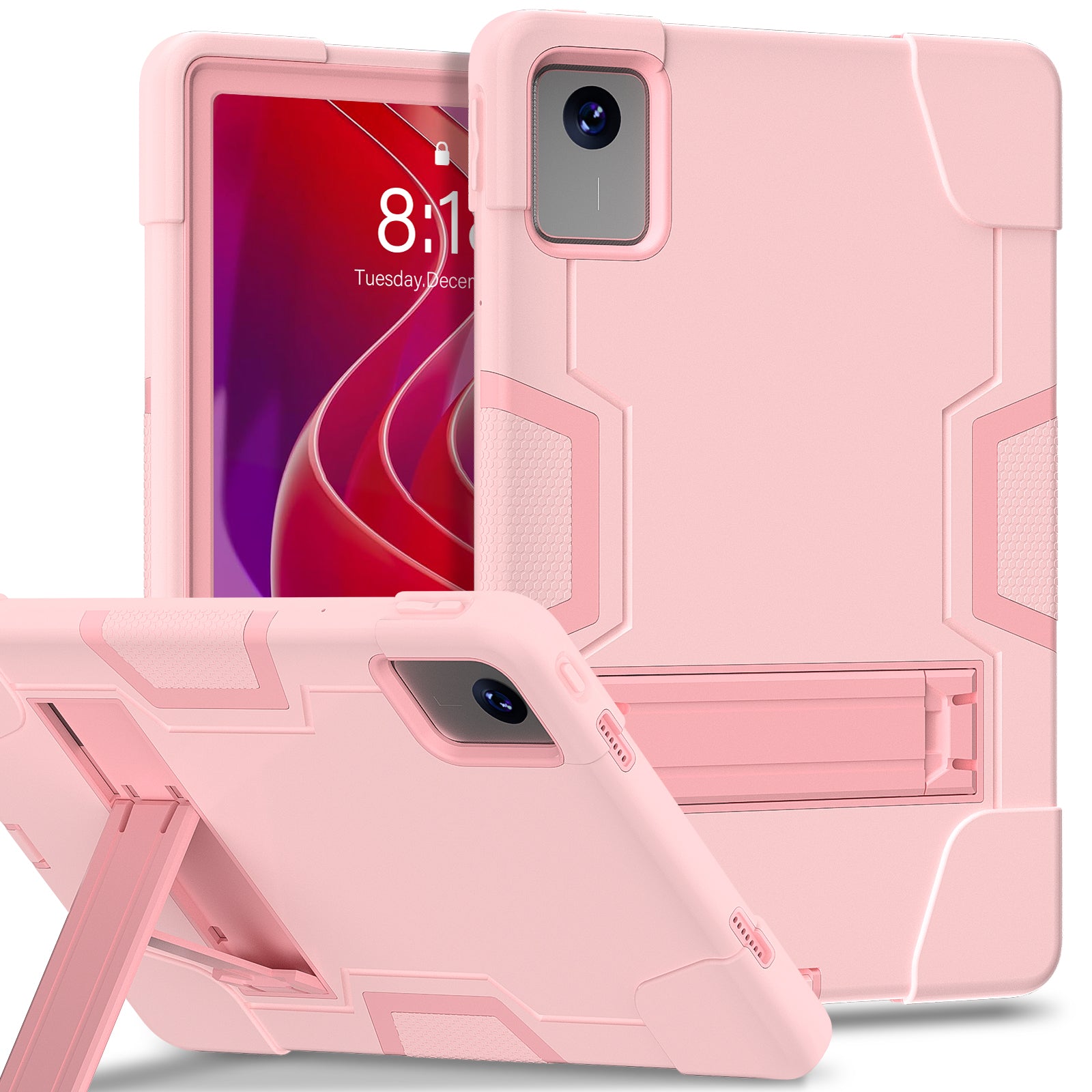 For Lenovo Tab M11 TB330FU / TB330XU Case Robot Style Silicone + PC Kickstand Tablet Cover - Rose Gold