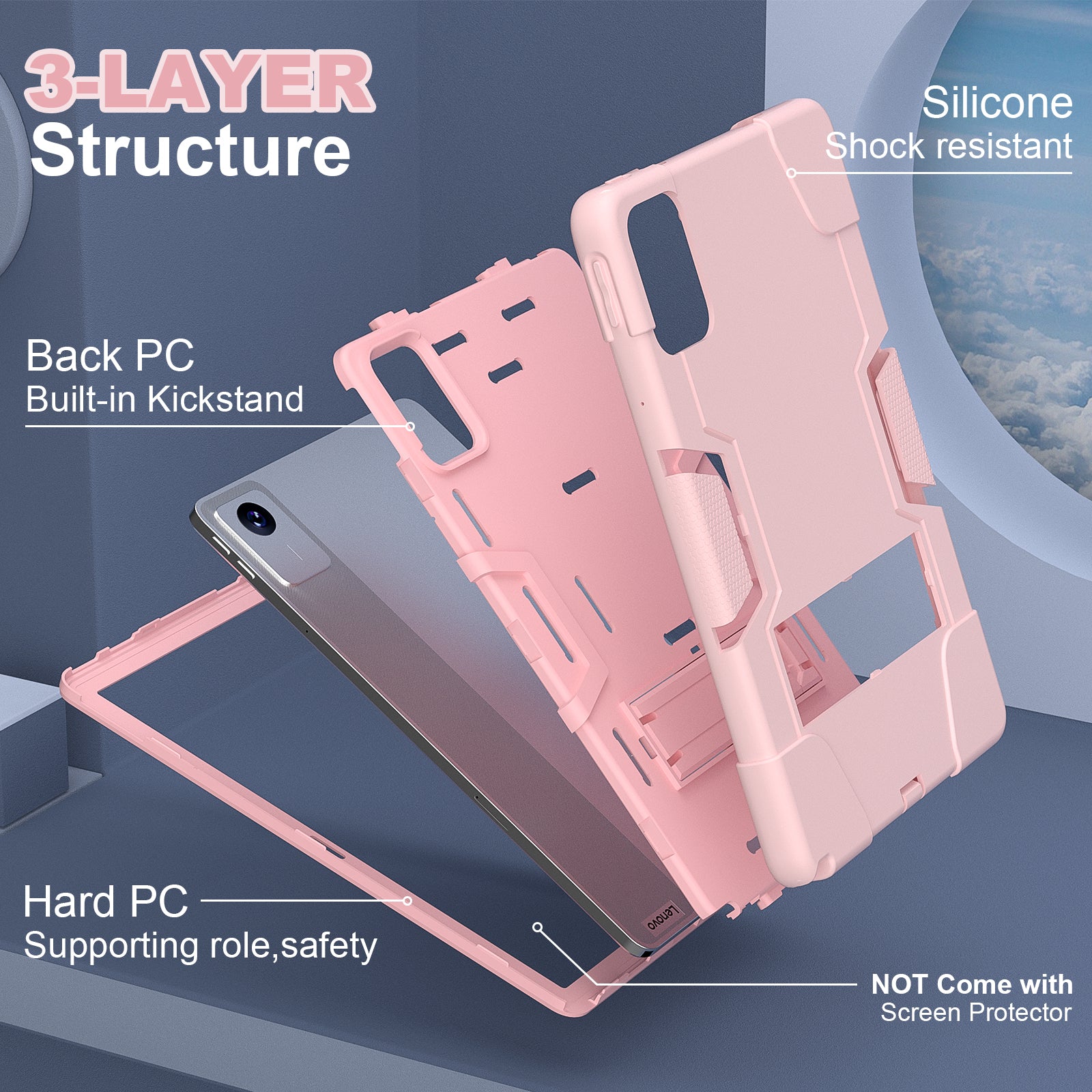 For Lenovo Tab M11 TB330FU / TB330XU Case Robot Style Silicone + PC Kickstand Tablet Cover - Rose Gold