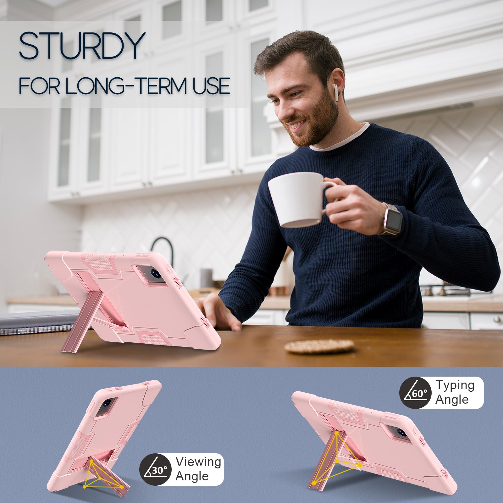 For Lenovo Tab M11 TB330FU / TB330XU Case Robot Style Silicone + PC Kickstand Tablet Cover - Rose Gold