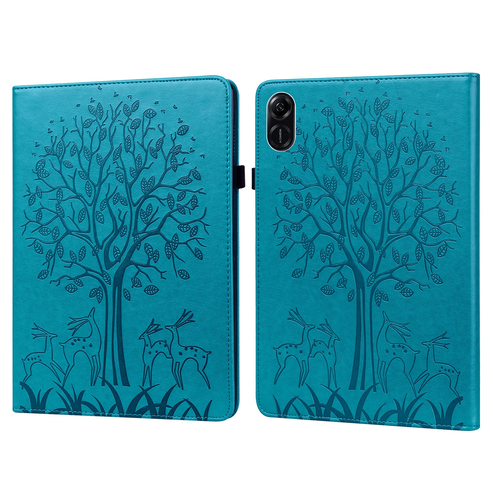 For Honor Pad X9 Case PU Leather Tree Deer Pattern Folding Stand Tablet Cover - Blue