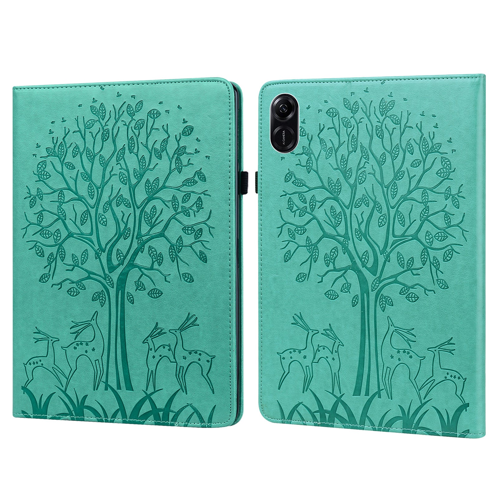 For Honor Pad X9 Case PU Leather Tree Deer Pattern Folding Stand Tablet Cover - Green