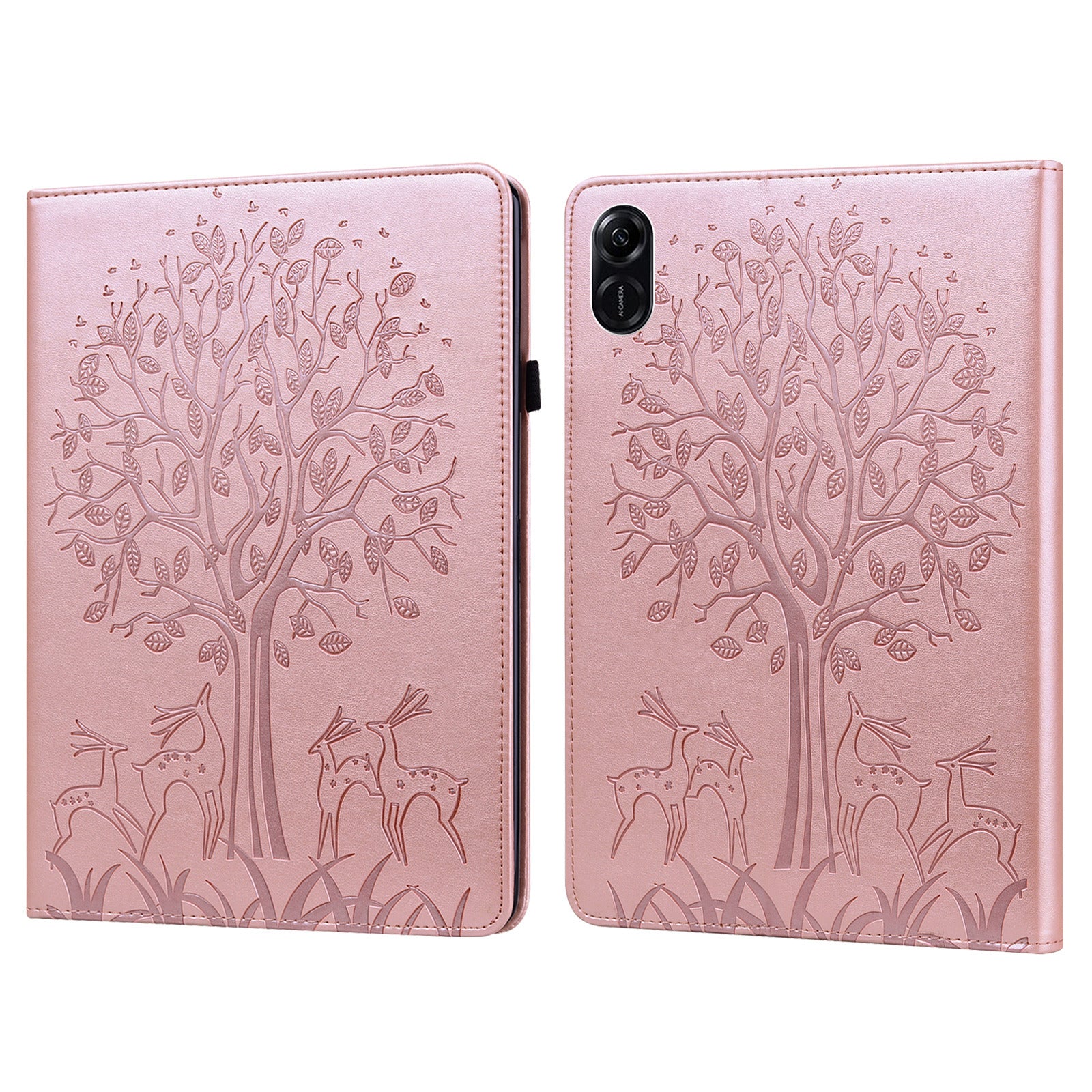 For Honor Pad X9 Case PU Leather Tree Deer Pattern Folding Stand Tablet Cover - Rose Gold