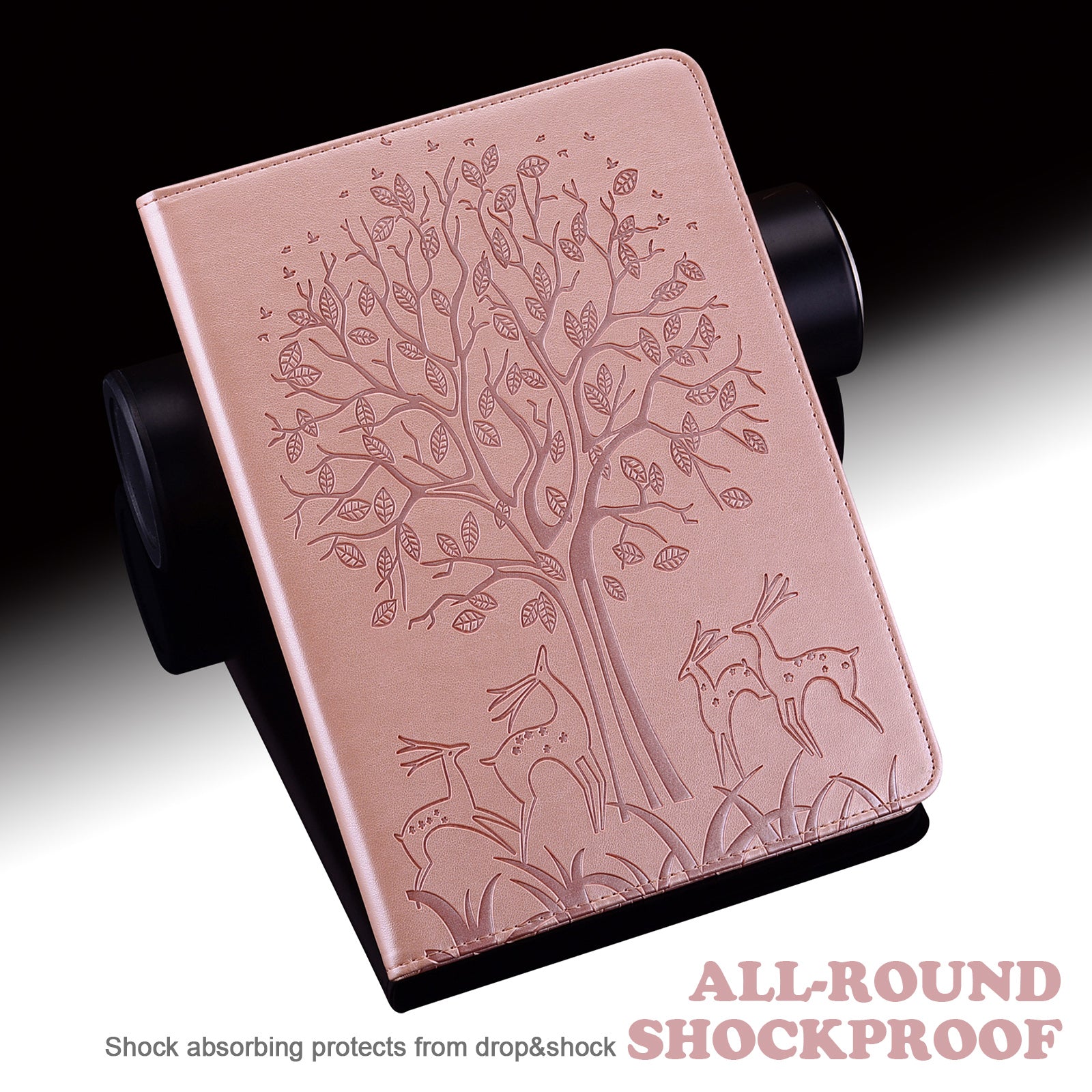 For Honor Pad X9 Case PU Leather Tree Deer Pattern Folding Stand Tablet Cover - Rose Gold