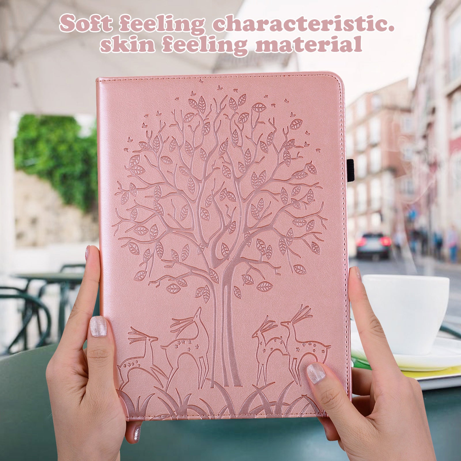 For Honor Pad X9 Case PU Leather Tree Deer Pattern Folding Stand Tablet Cover - Rose Gold
