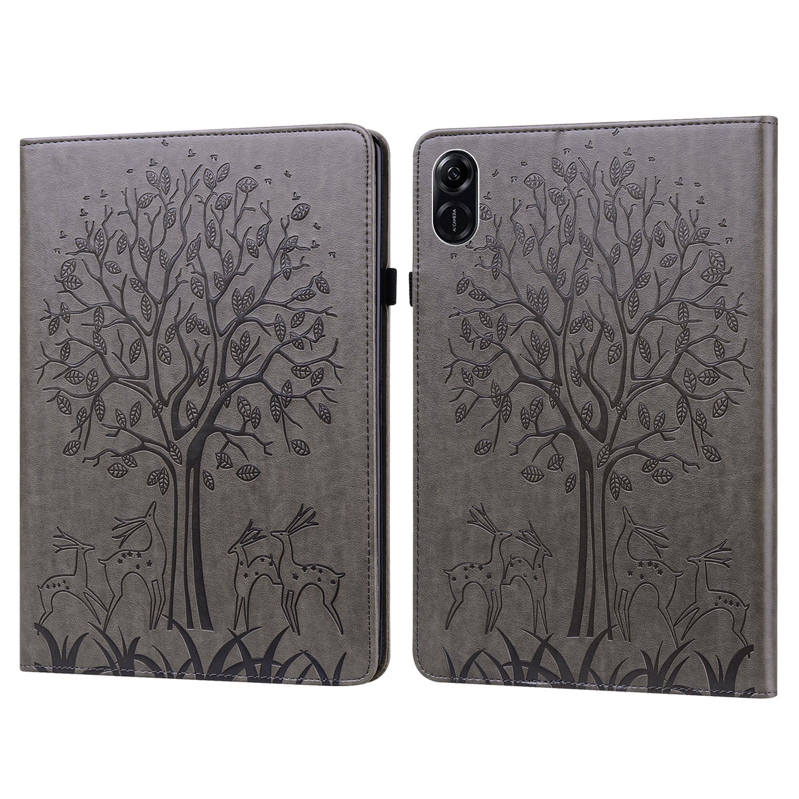 For Honor Pad X9 Case PU Leather Tree Deer Pattern Folding Stand Tablet Cover - Grey