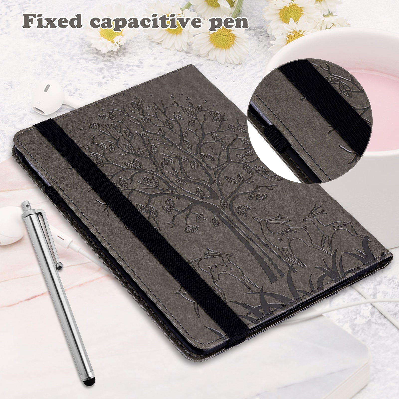 For Honor Pad X9 Case PU Leather Tree Deer Pattern Folding Stand Tablet Cover - Grey