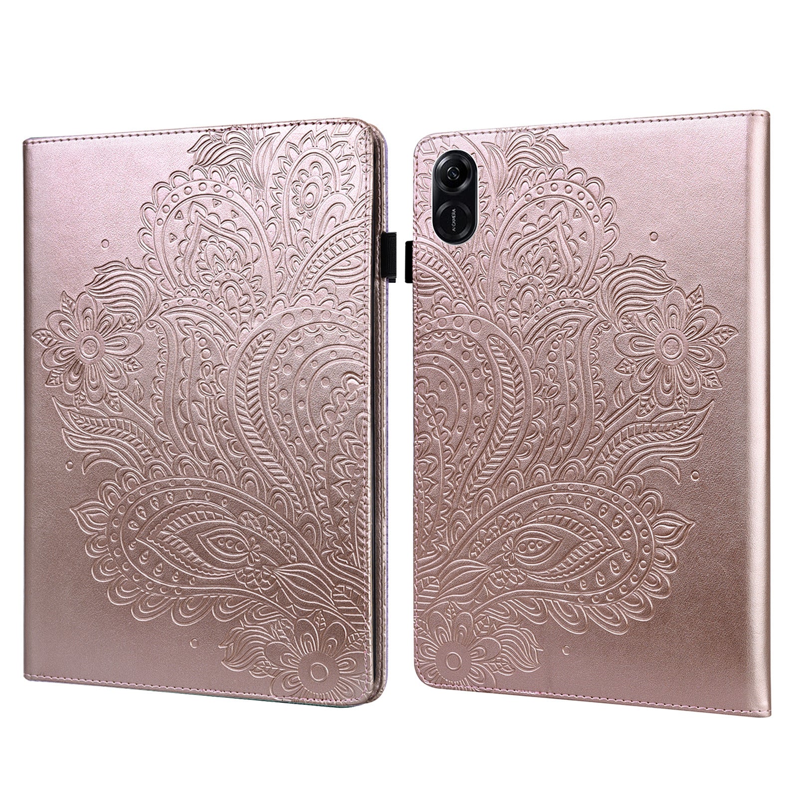 For Honor Pad X9 Case Flower Pattern PU Leather Folio Stand Tablet Cover with Card Slots - Rose Gold