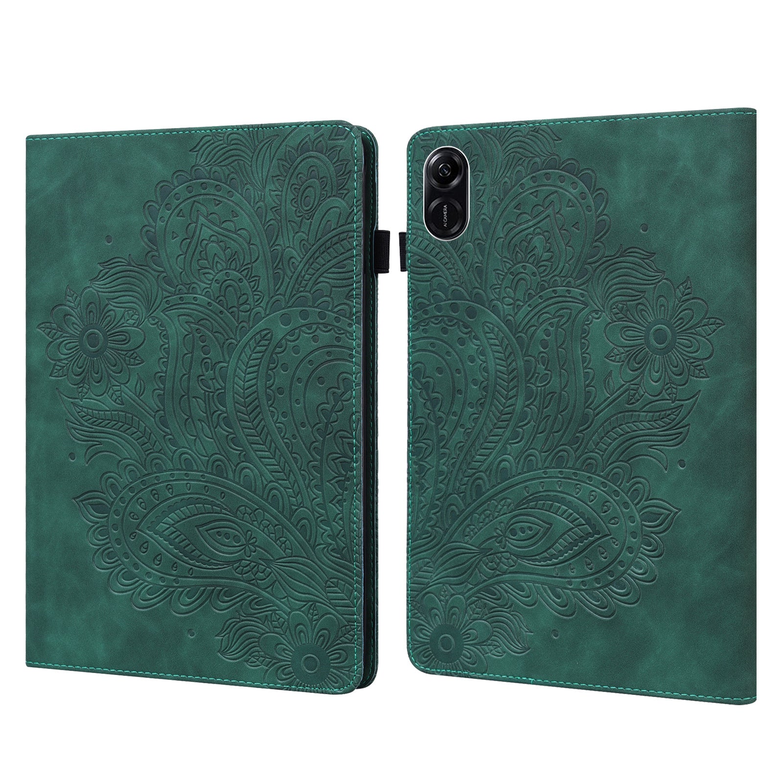 For Honor Pad X9 Case Flower Pattern PU Leather Folio Stand Tablet Cover with Card Slots - Green